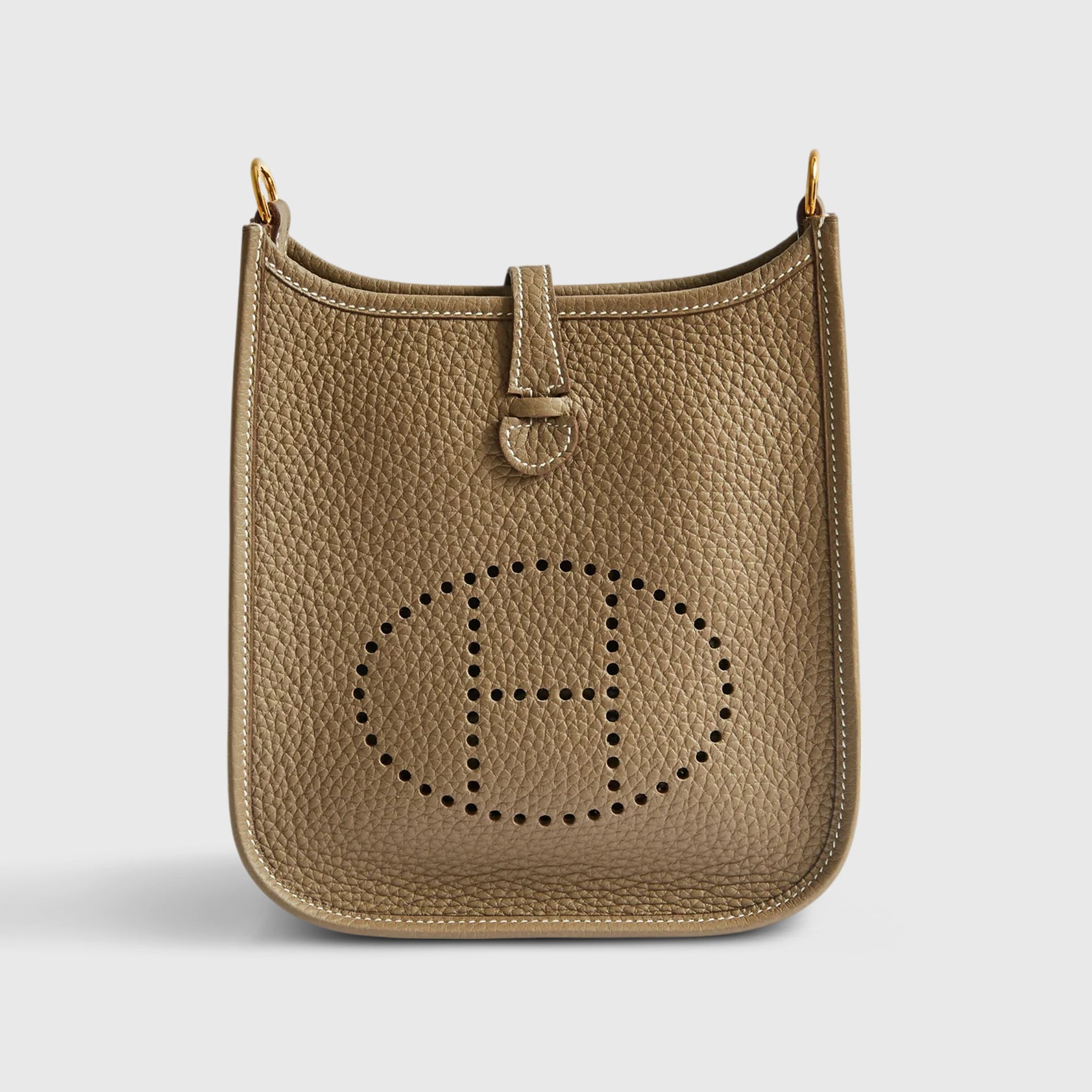 Hermès Evelyne Mini Clemence Etoupe Blue Indigo Strap Gold Hardware