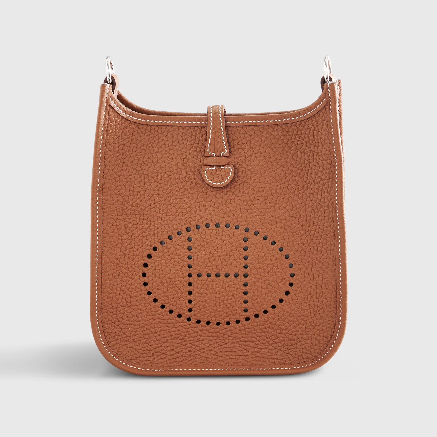 Hermès Evelyne Mini Clemence Gold w/ Gold/White Strap Palladium Hardware - eliteUSA