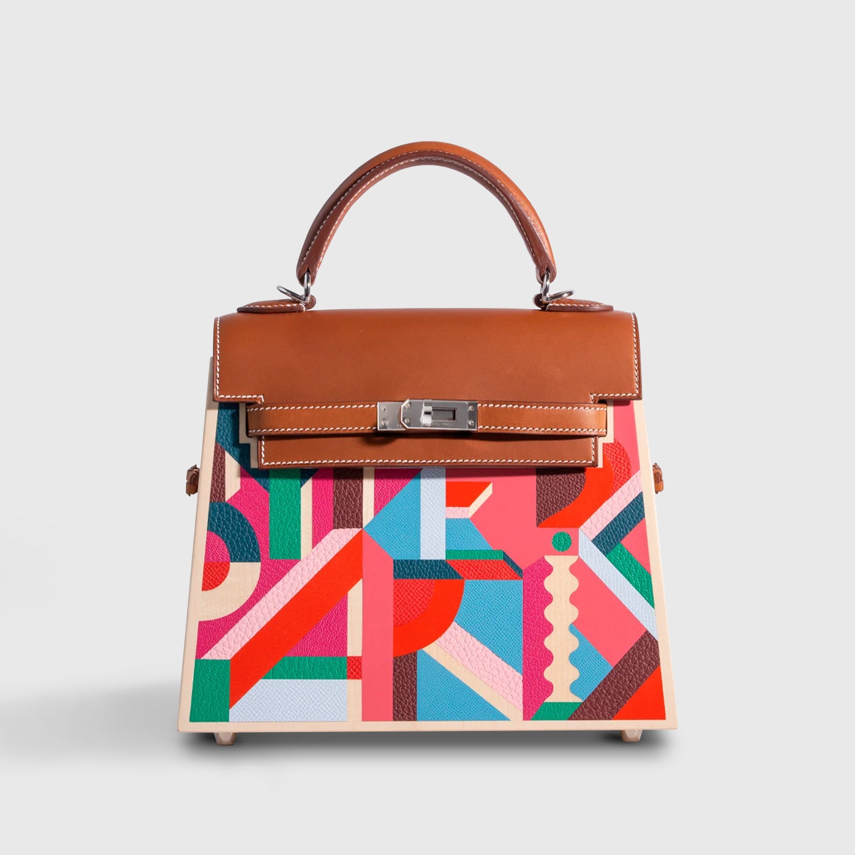 Hermès Kelly Wood 22 Natural/Multicolor/Fauve Perspective Cavalière Palladium Hardware - eliteUSA