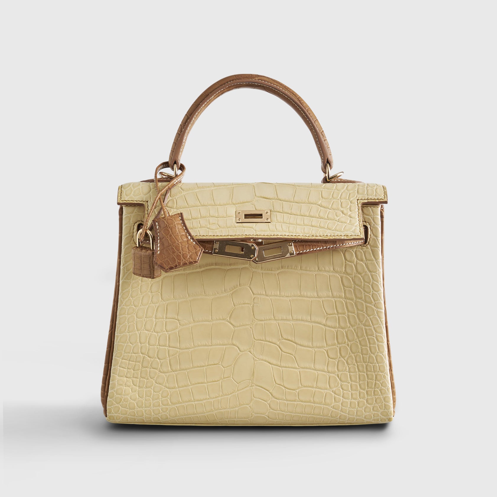 Hermès Kelly 25 Alligator Vanille / Gold Sellier HSS Matte Rose Gold Hardware - eliteUSA