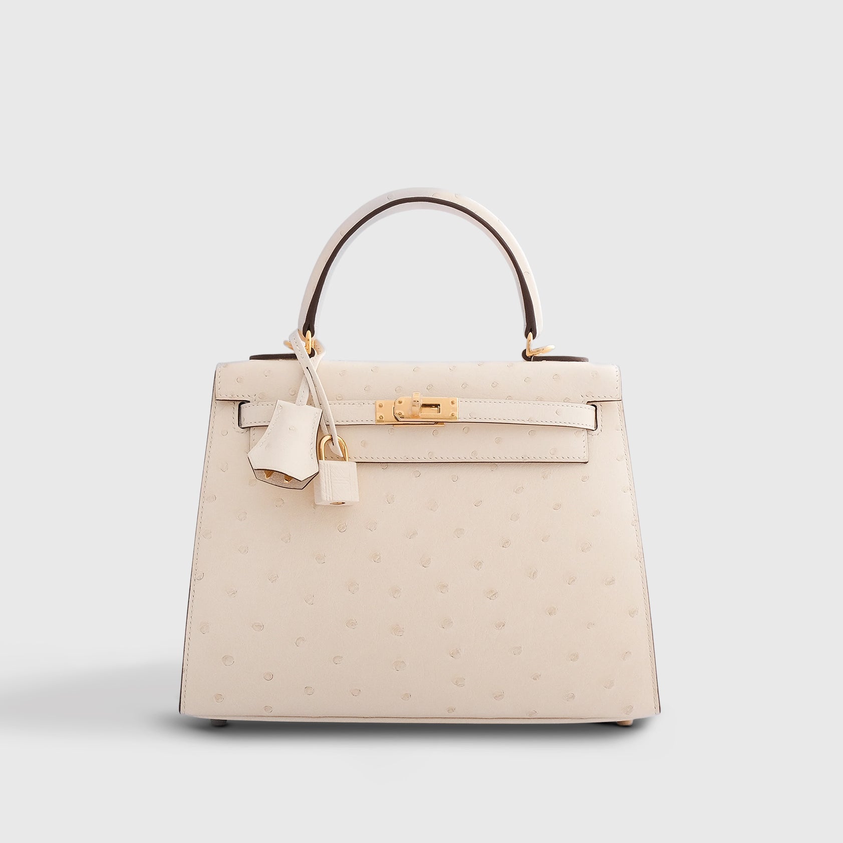 Hermès Kelly 25 Ostrich Nata Gold Hardware - eliteUSA