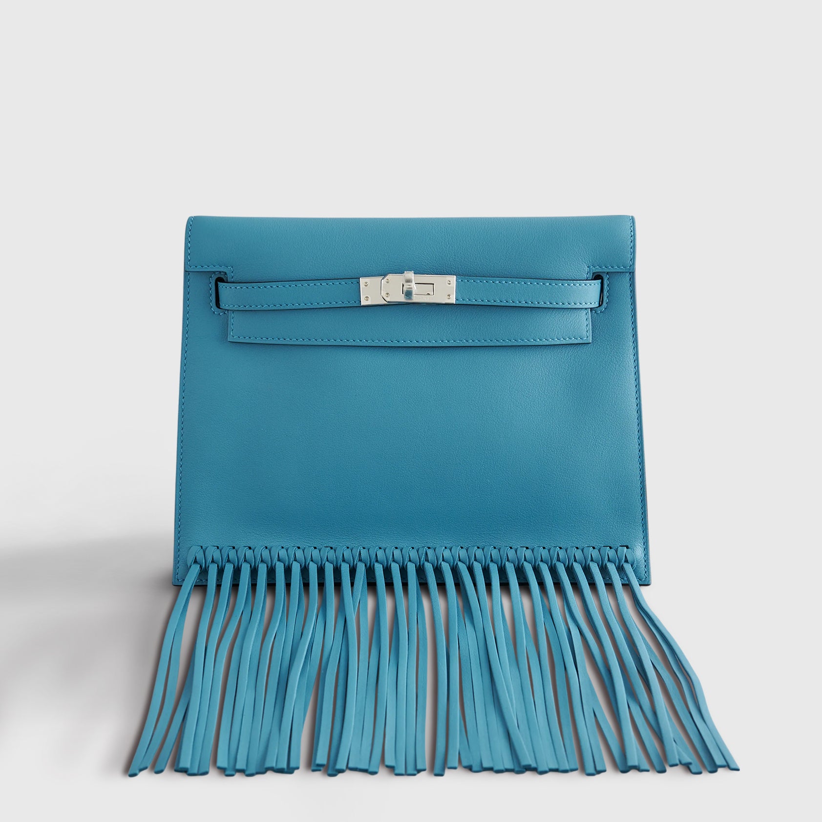Hermès Kelly Danse II Anate w/ Fringe Swift Blue Jean Palladium Hardware