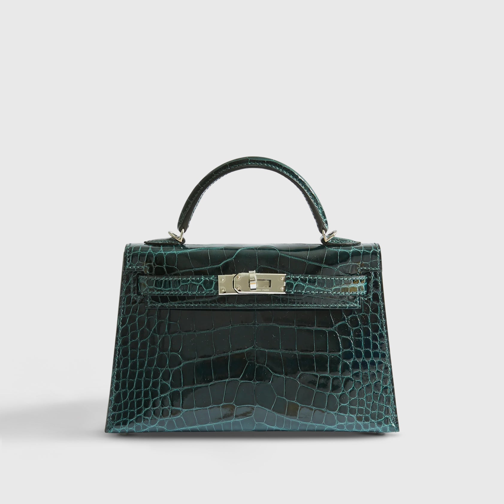 Hermès Kelly Mini Alligator Vert Cypress Shiny Palladium Hardware