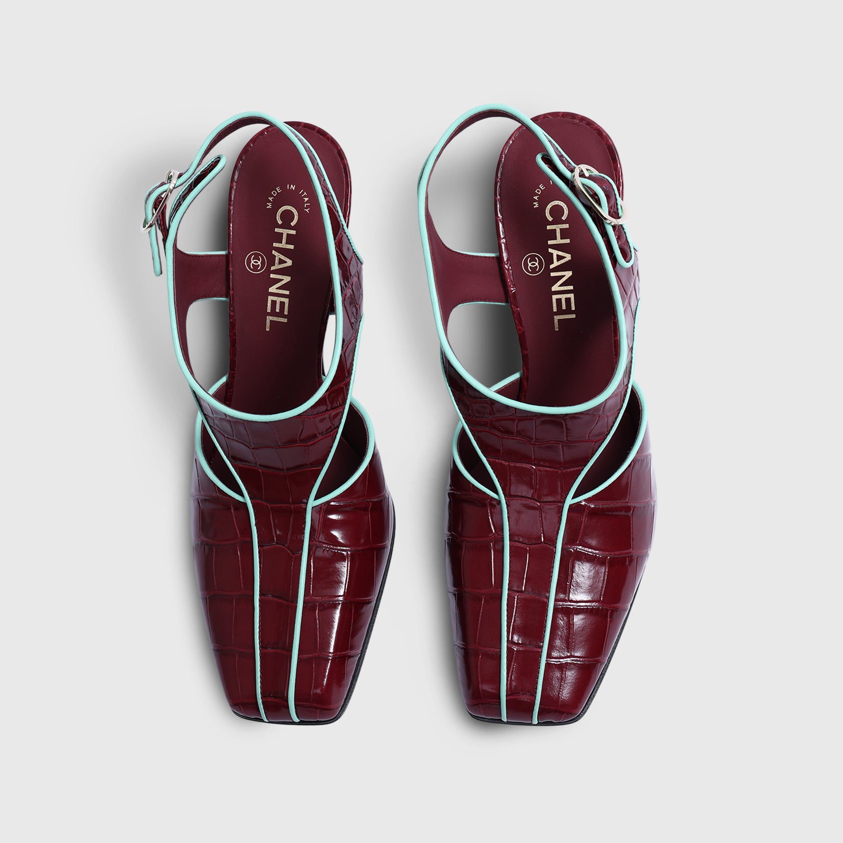 Chanel Croc Embossed Slingback Burgundy/Blue