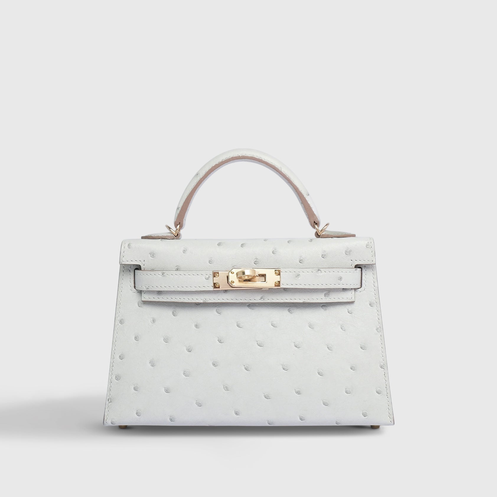 Hermès Kelly Mini Ostrich Gris Perle Permabrass Hardware HSS - eliteUSA