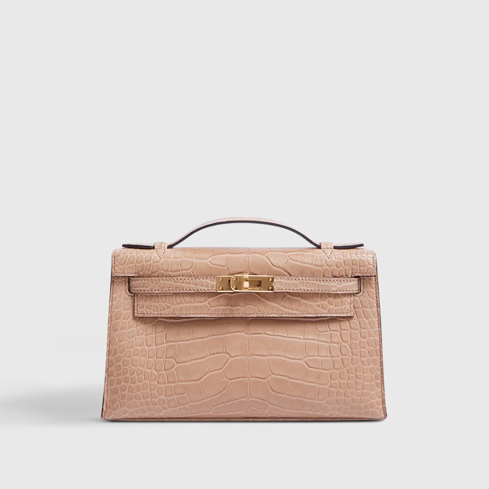 Hermès Kelly Pochette Alligator Chai Matte Gold Hardware