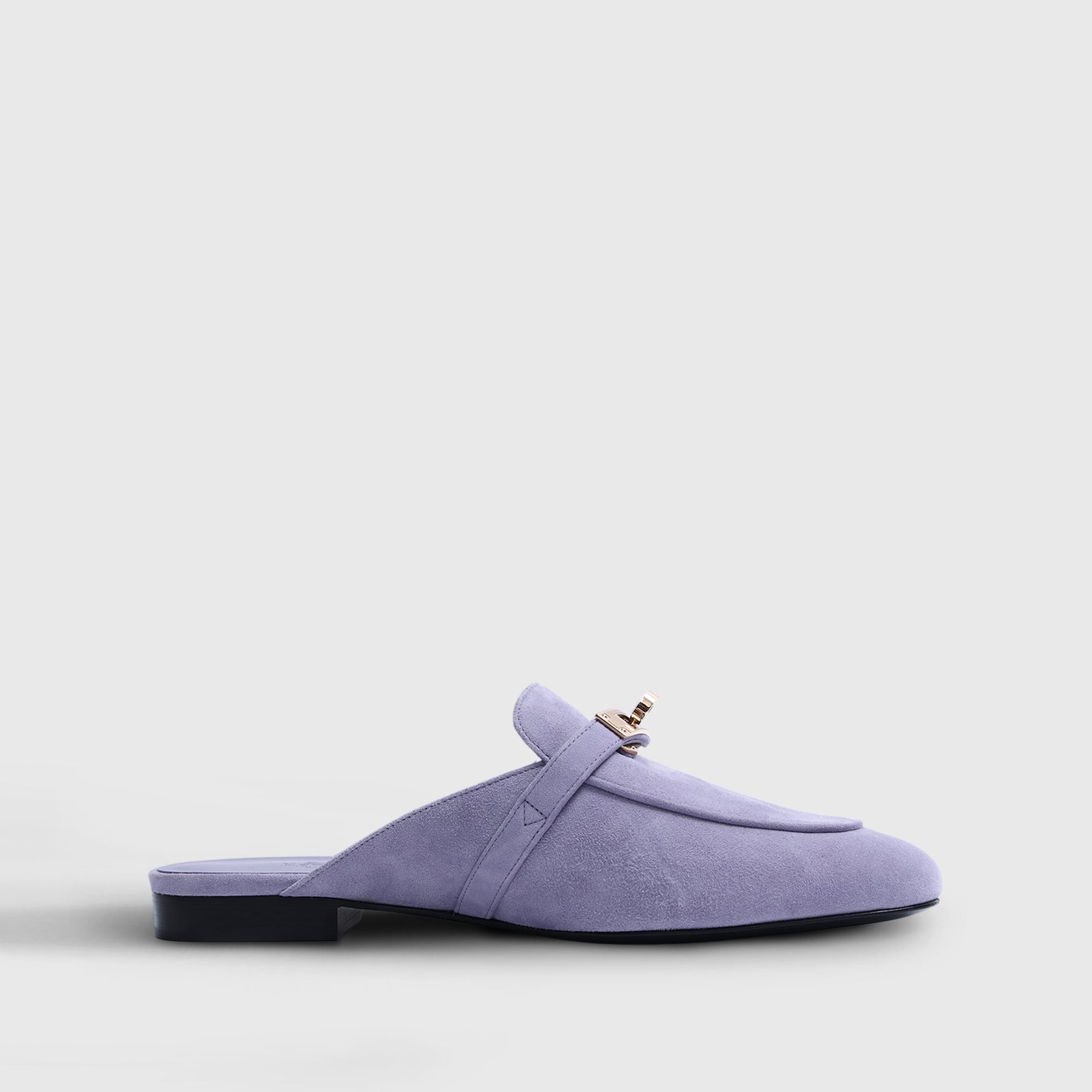Hermès OZ Mules Suede Violet Glycine Gold Hardware