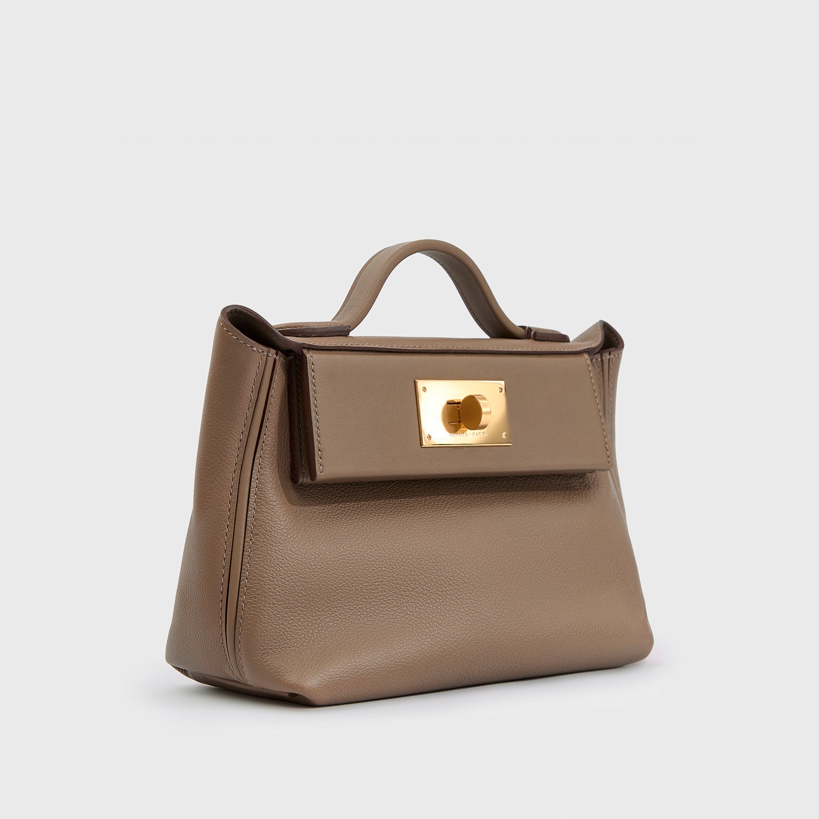 Hermès 24/24 Mini Evercolor, Swift Etoupe Gold Hardware