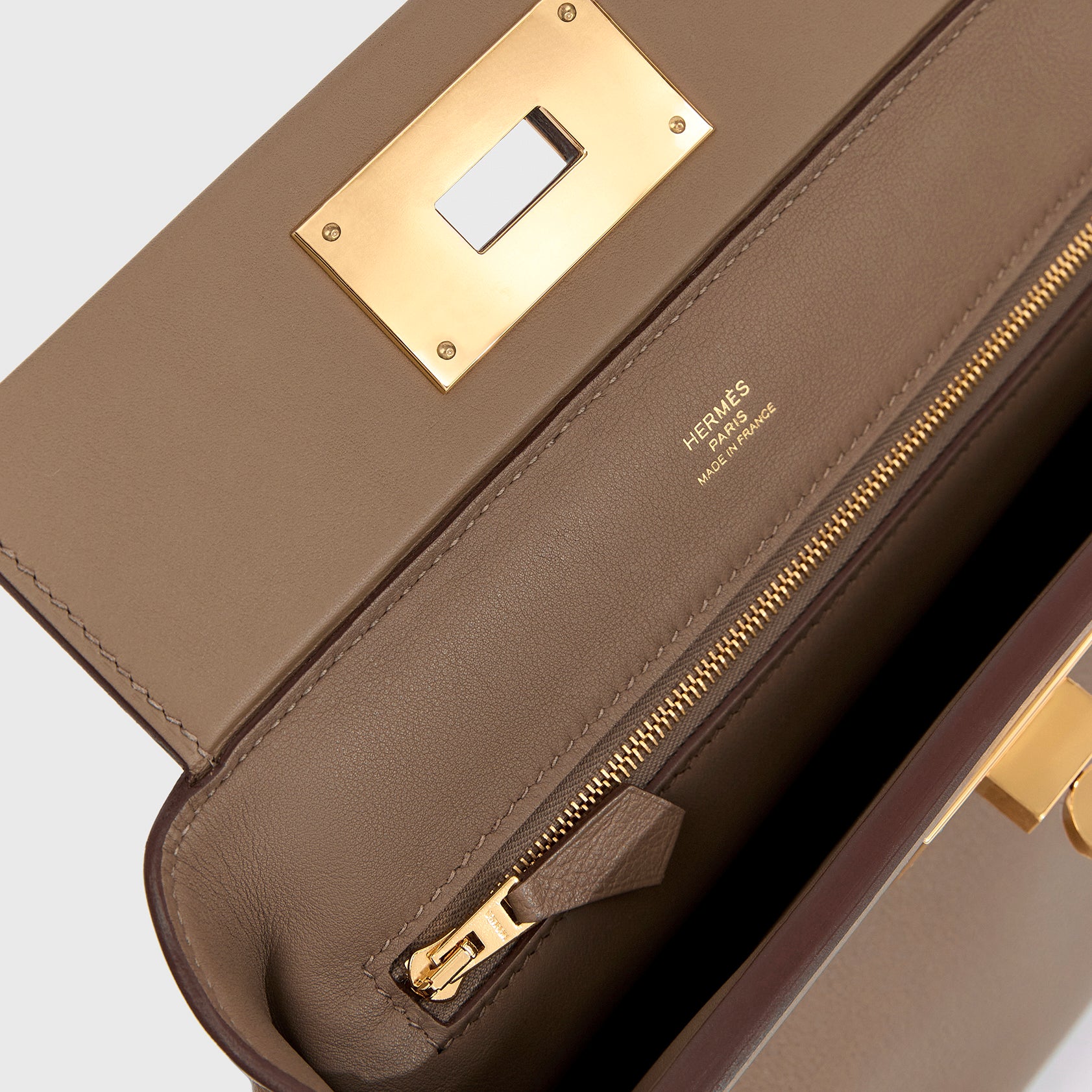 Hermès 24/24 Mini Evercolor, Swift Etoupe Gold Hardware