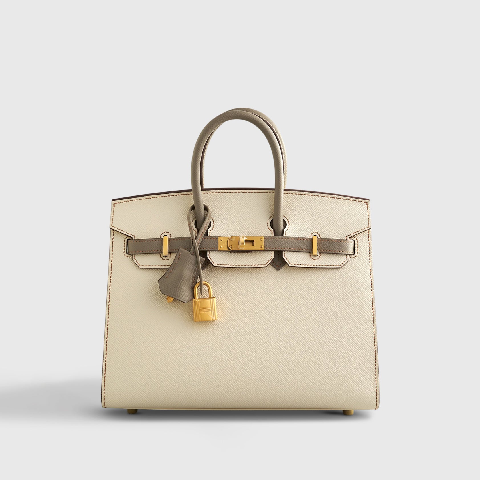 Hermès Birkin 25 Epsom Nata/Gris Asphalte Brushed Gold Hardware Sellier HSS