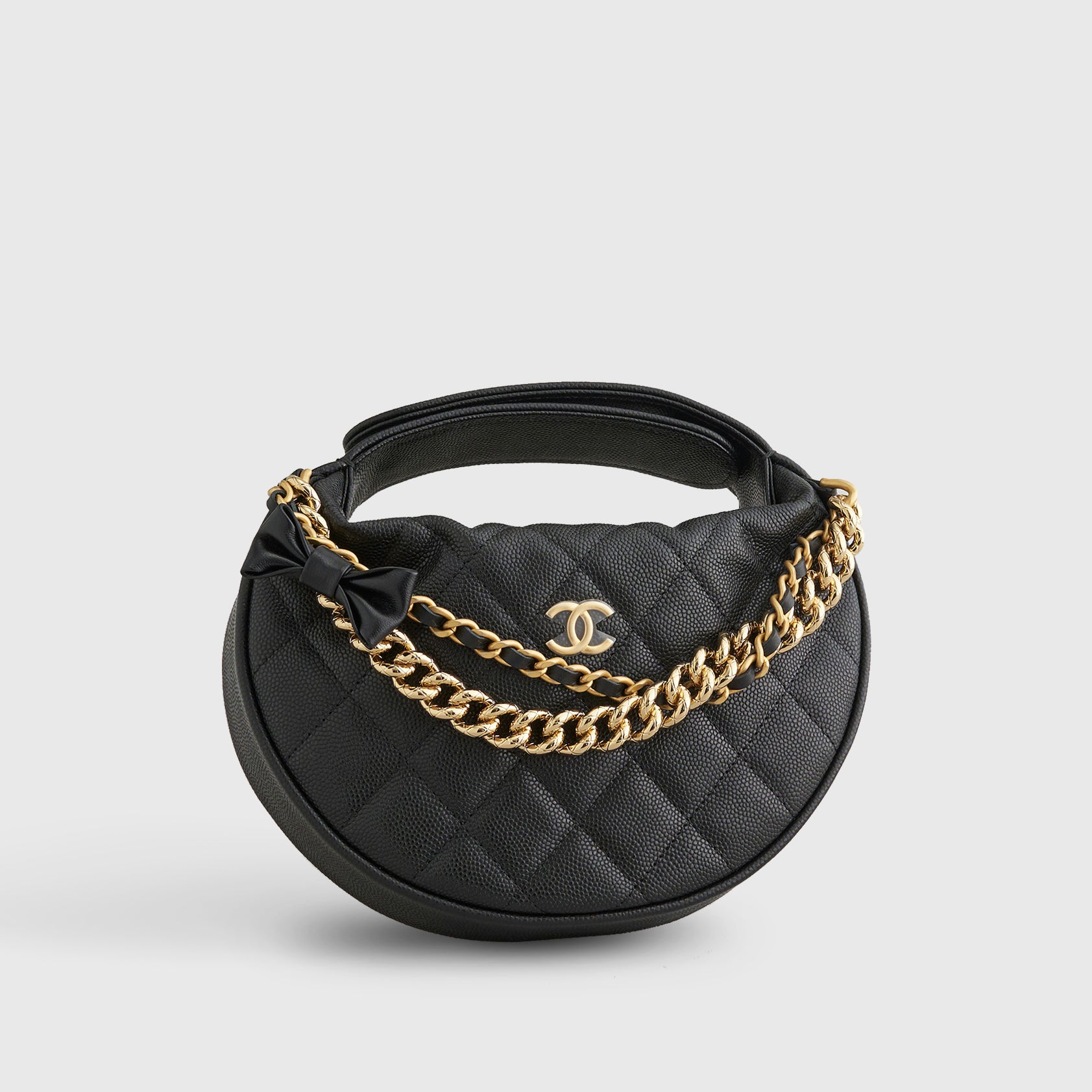 Chanel Quilted Circle Pouch Bag Black w/ Chain Gold Hardware - eliteUSA