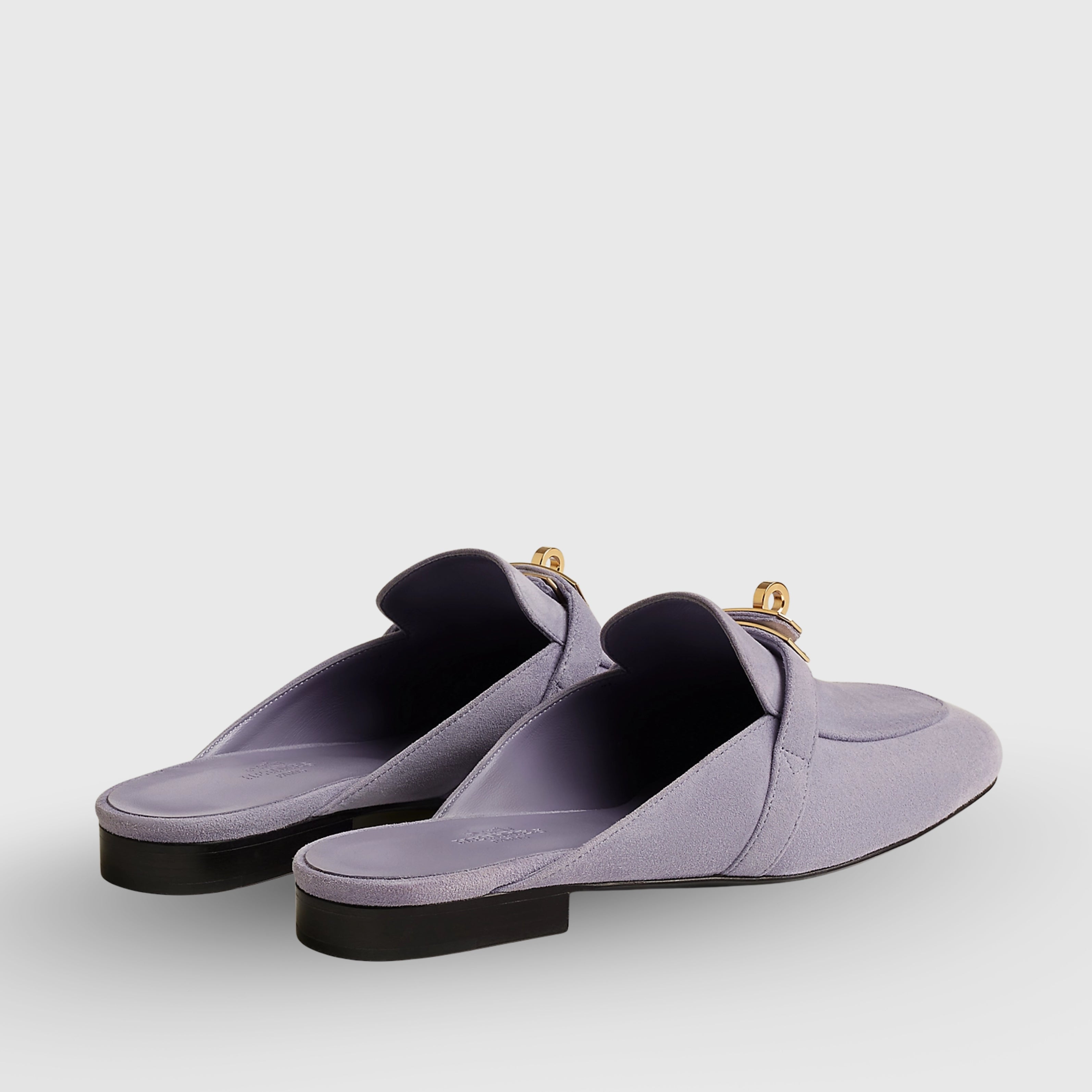 Hermès OZ Mules Suede Violet Glycine Gold Hardware
