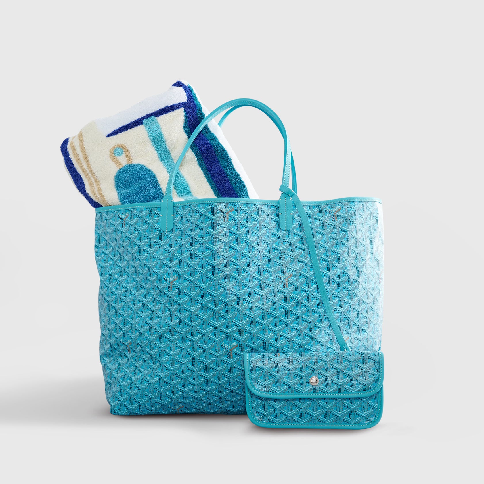 Goyard St. Louis Tote GM Turquoise w/Balise Beach Towel Limited Edition - eliteUSA