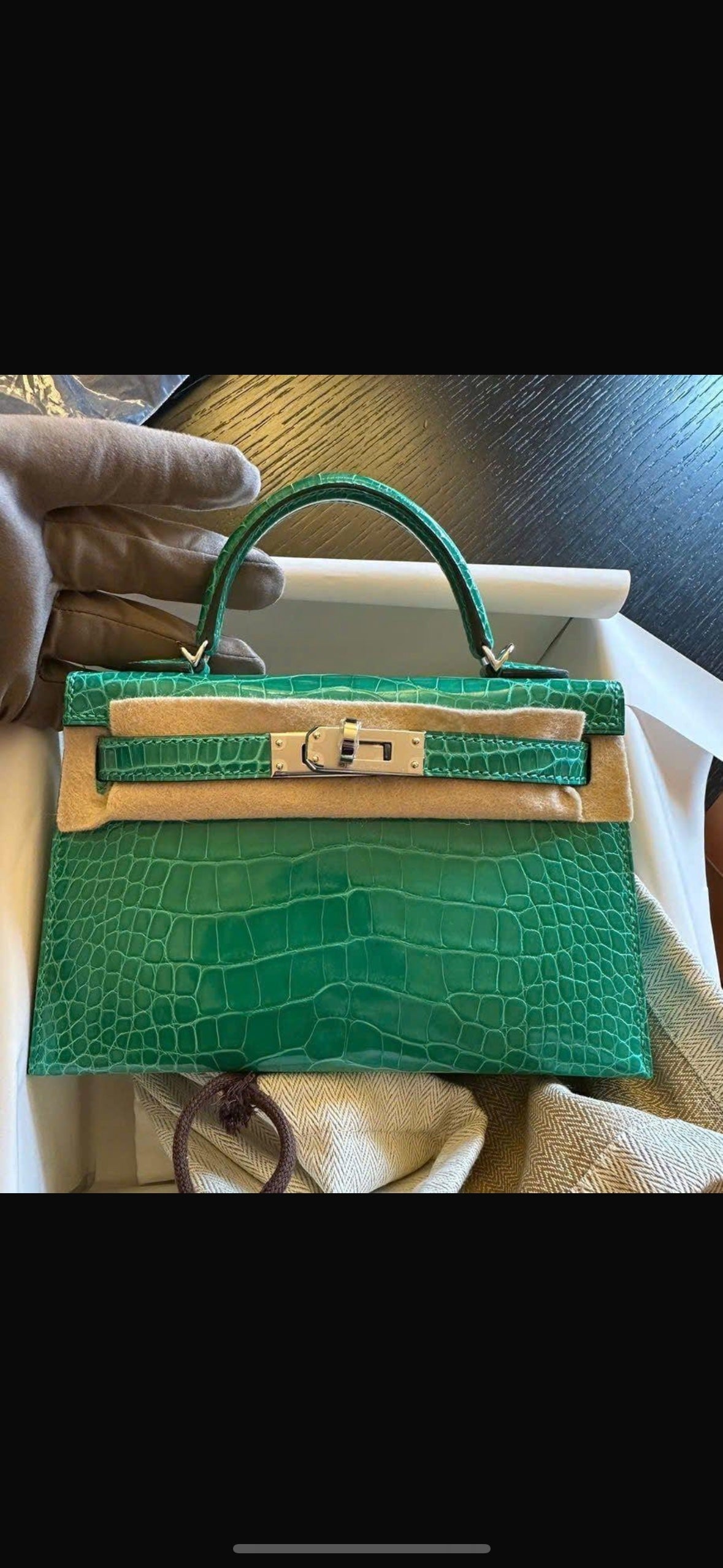 Hermes Kelly Mini Shiny Alligator Vert Jade PHW