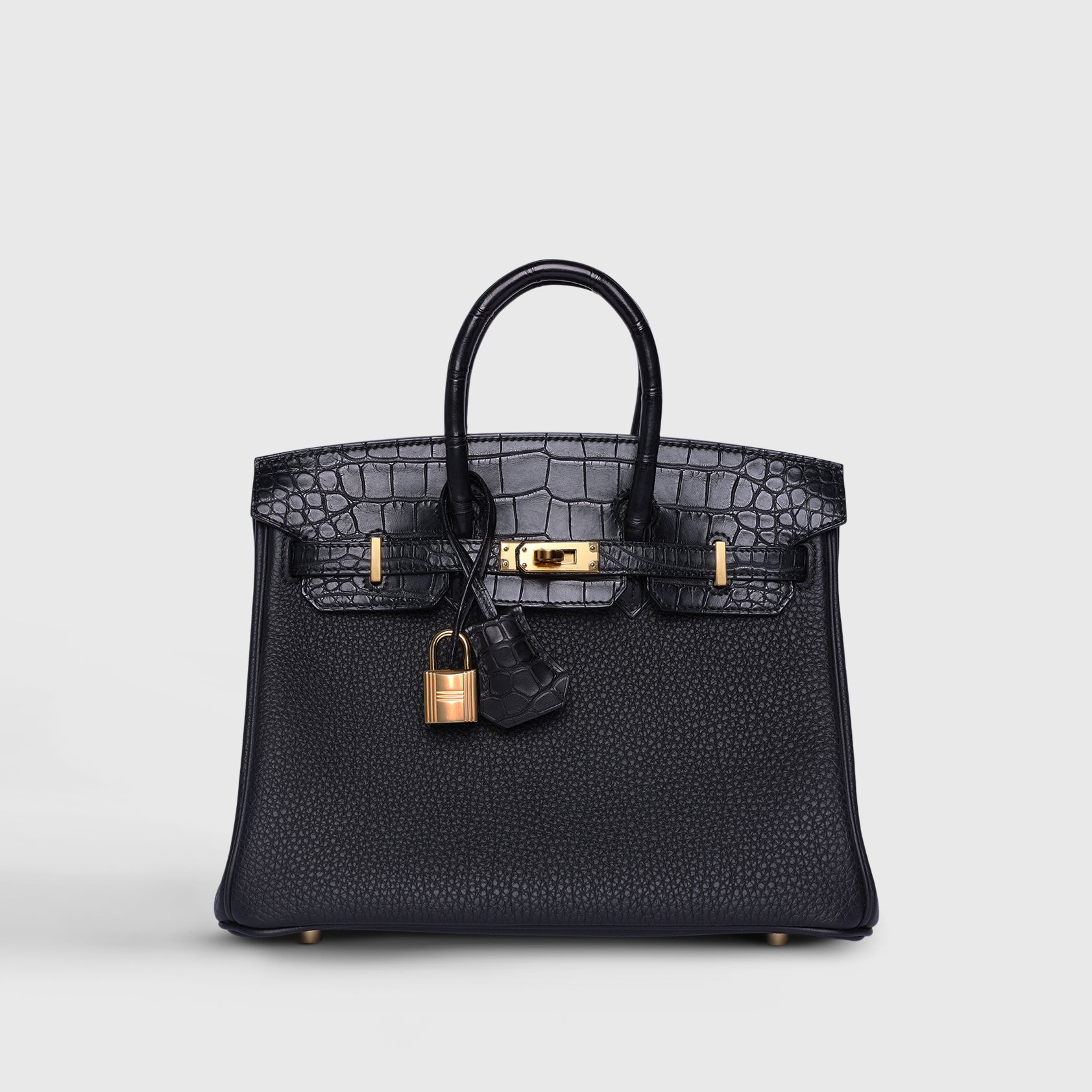 Hermès Birkin Touch 25 Croc Togo Black Gold Hardware Matte