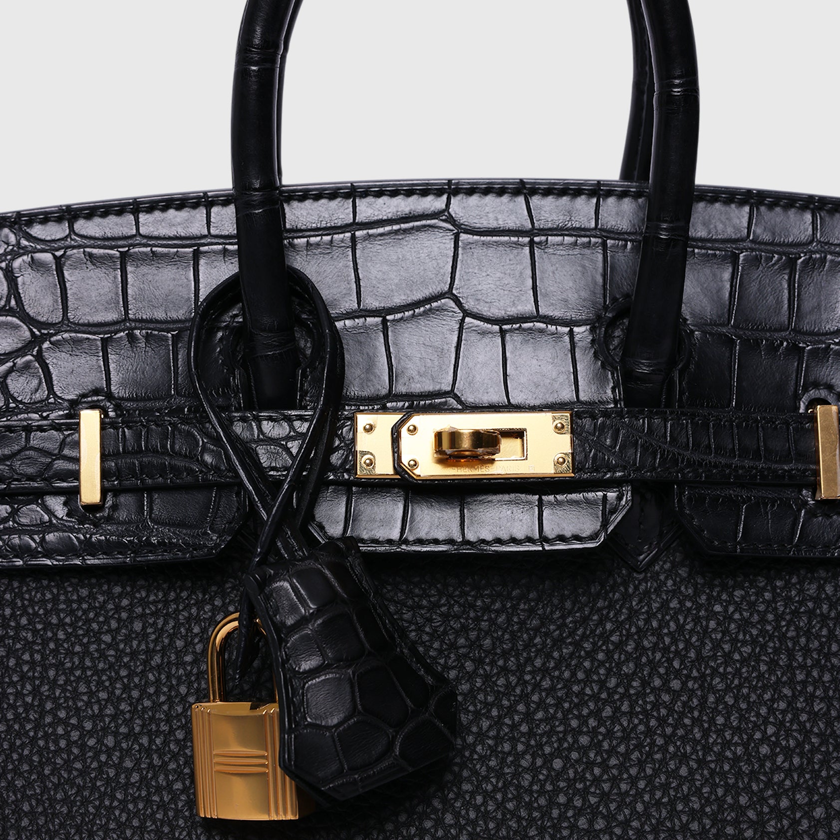 Hermès Birkin Touch 25 Croc Togo Black Gold Hardware Matte