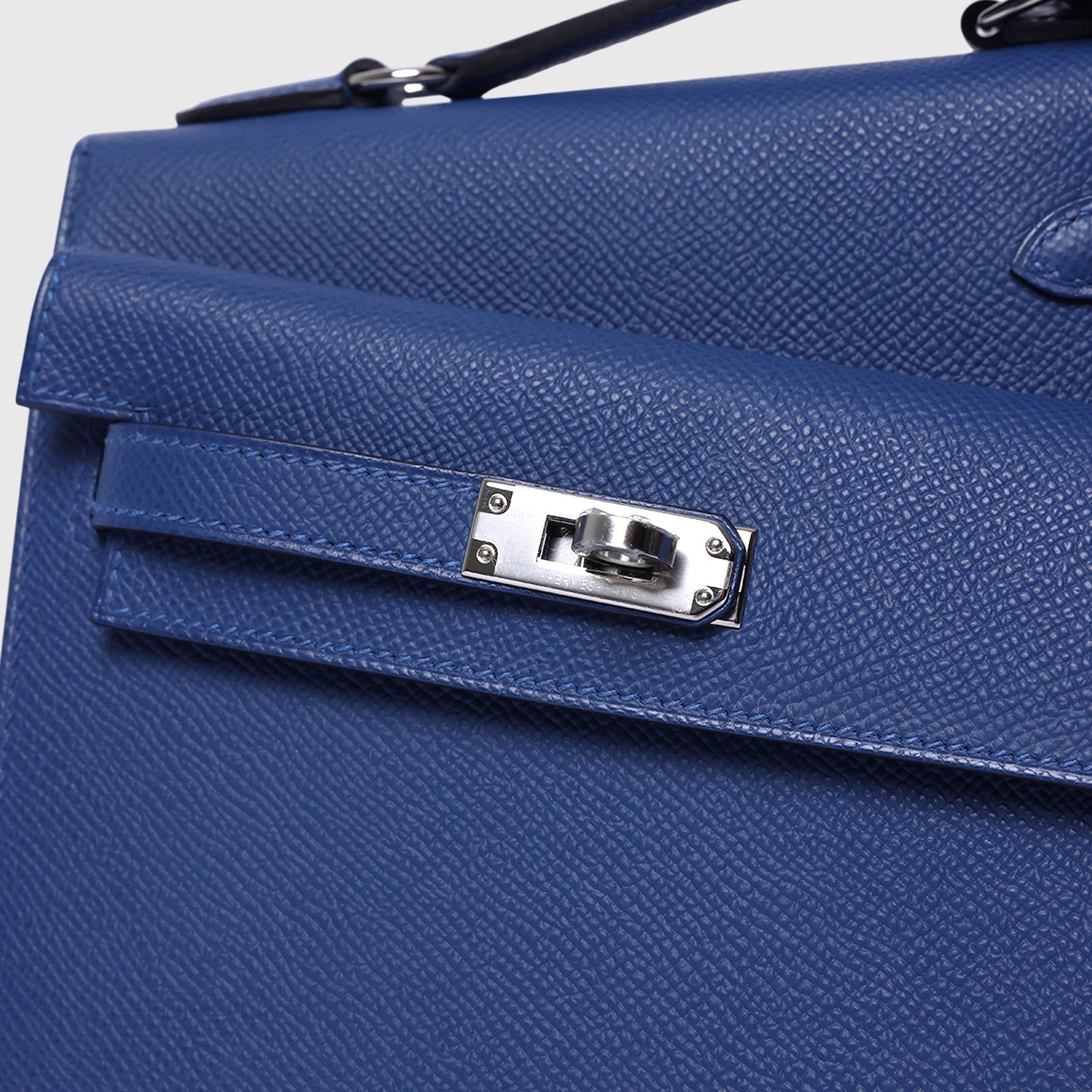 Hermes Kelly Desordre Epsom Blue Tie Palladium Hardware