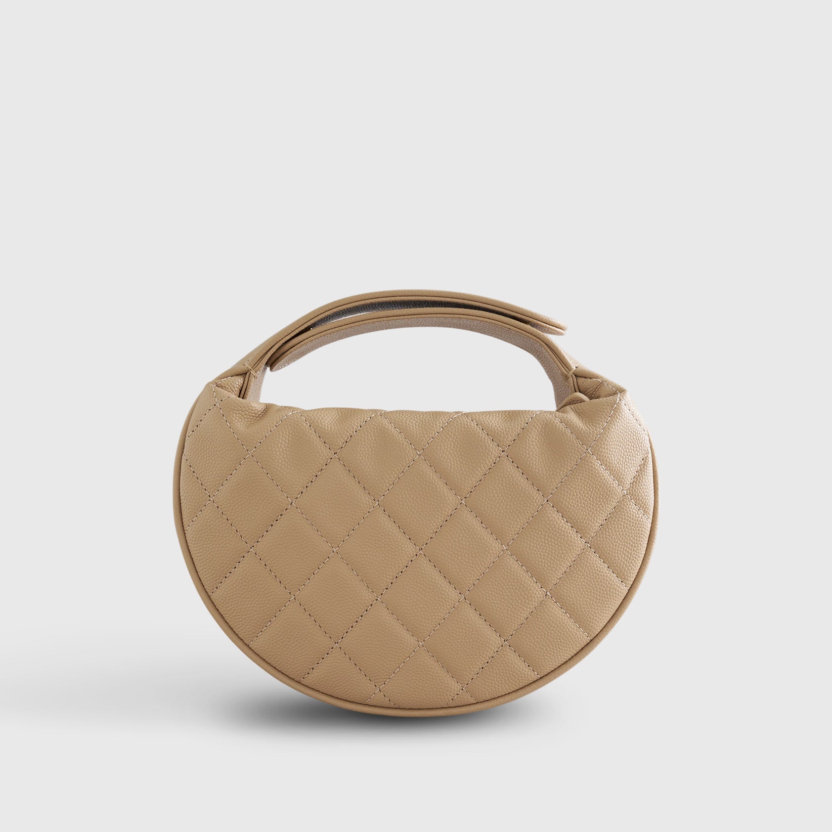 Chanel Quilted Circle Pouch Bag Beige w/ Chain Gold Hardware - eliteUSA