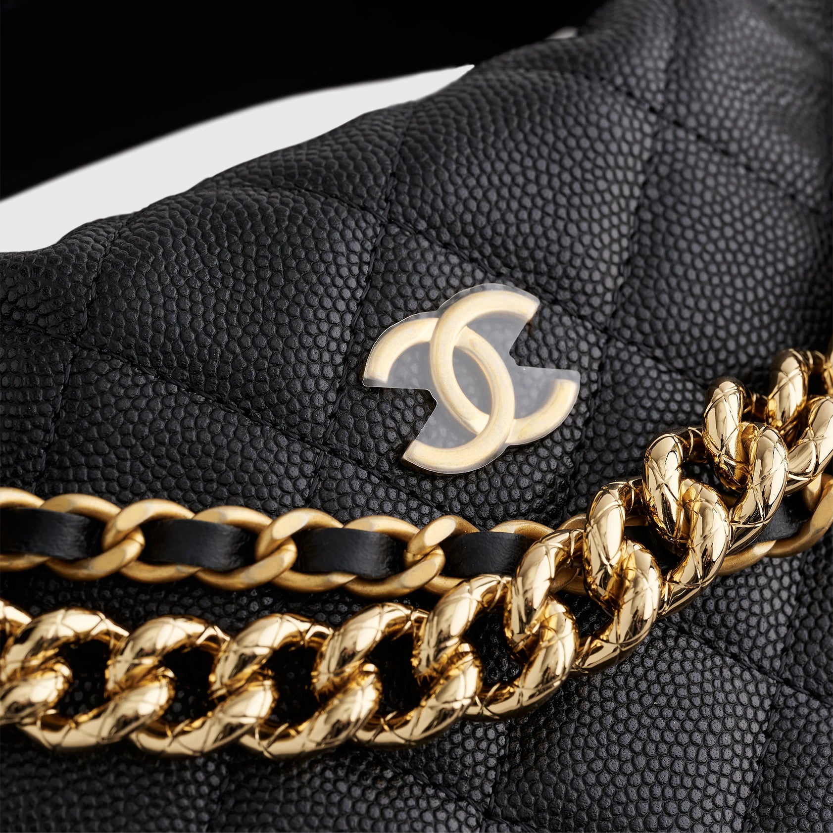 Chanel Quilted Circle Pouch Bag Black w/ Chain Gold Hardware - eliteUSA