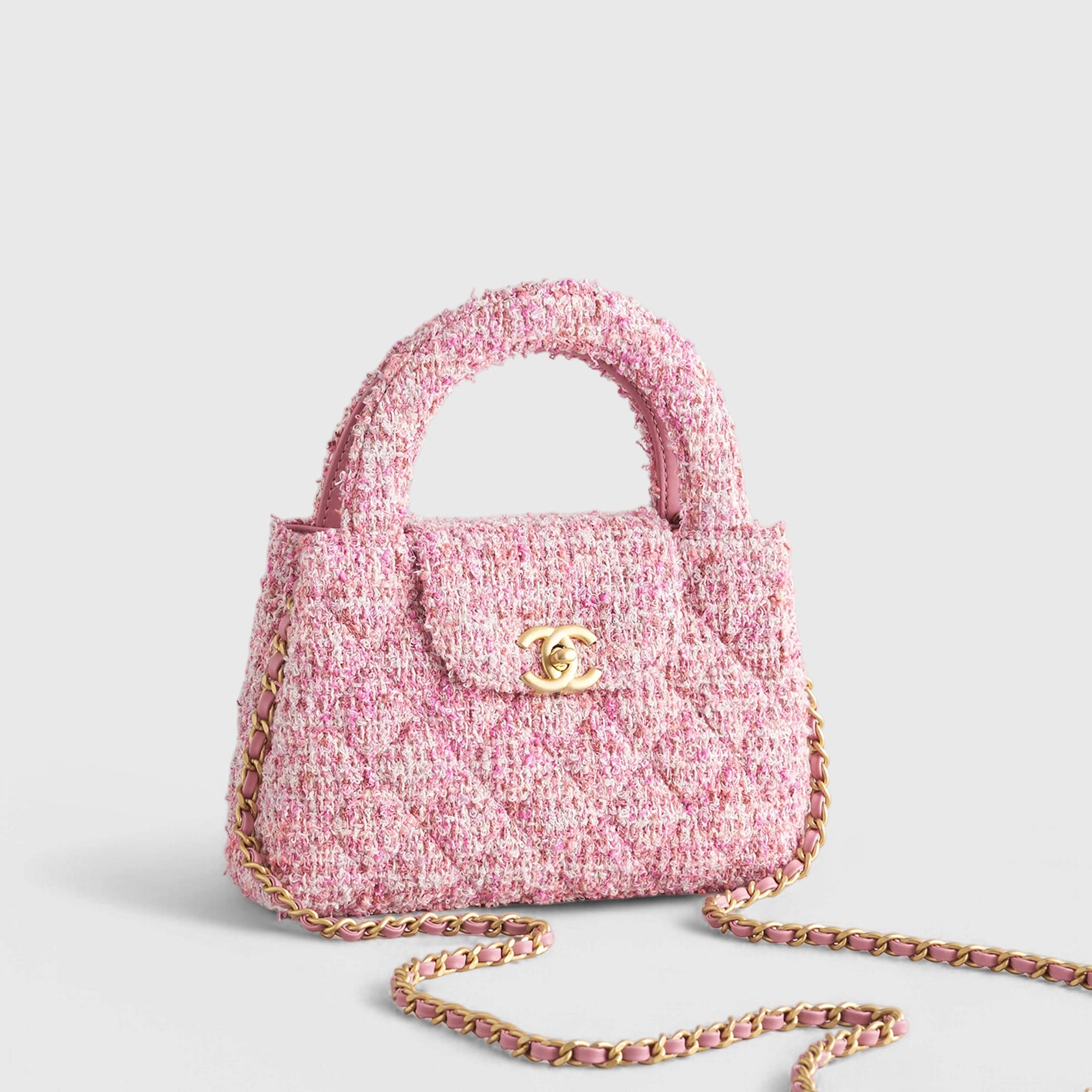 Chanel Shopping Bag Mini 6 Tweed Pink/Ecru Gold Hardware - eliteUSA
