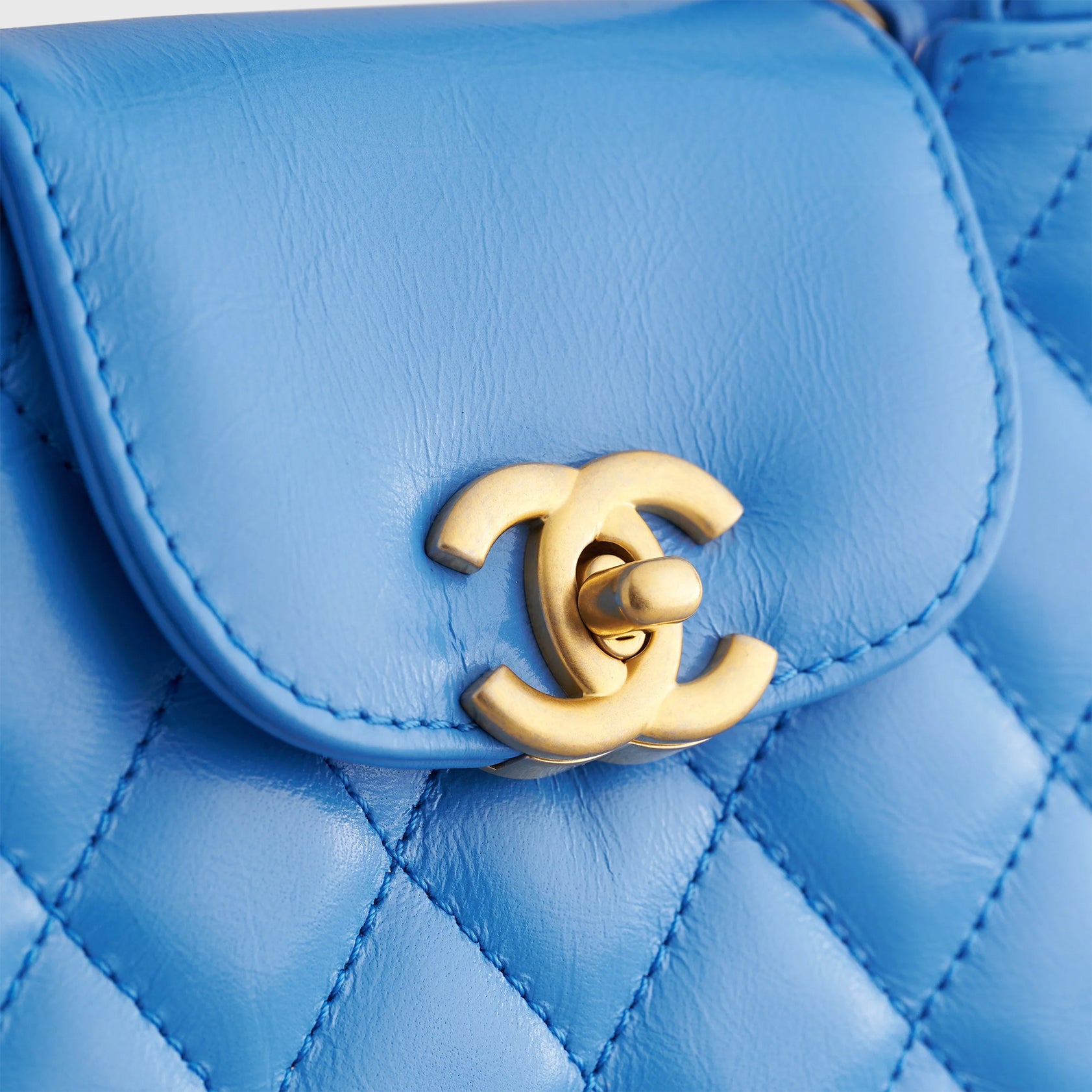 Chanel Shopping Bag Mini Calfskin Blue Gold Hardware - eliteUSA