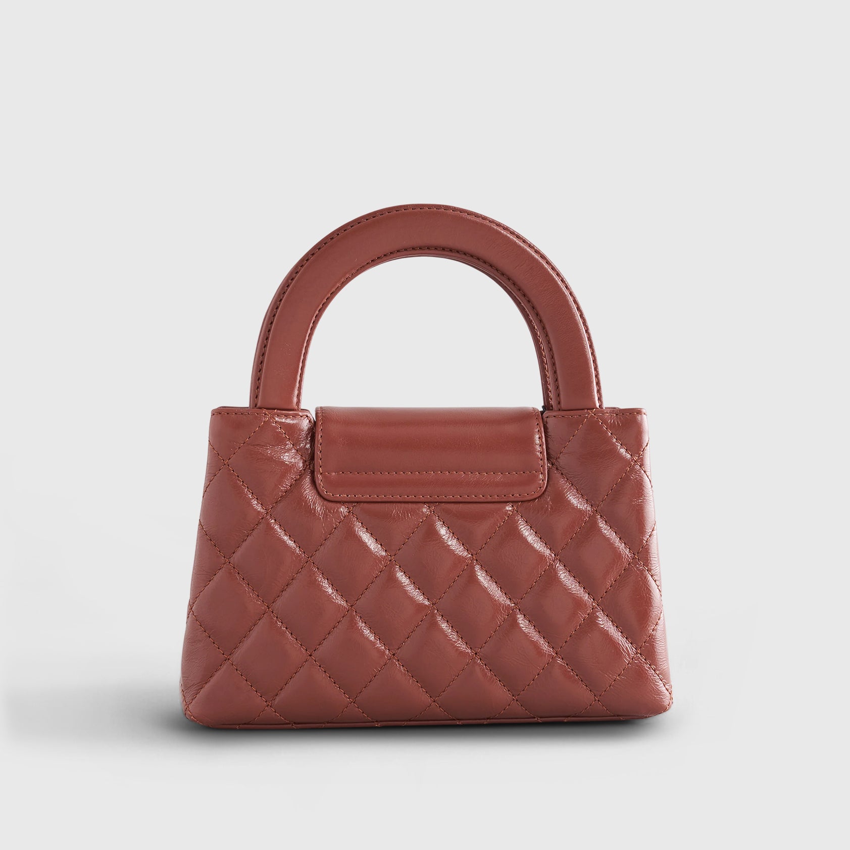 Chanel Shopping Bag Mini Shiny Calfskin Brown Gold Hardware - eliteUSA