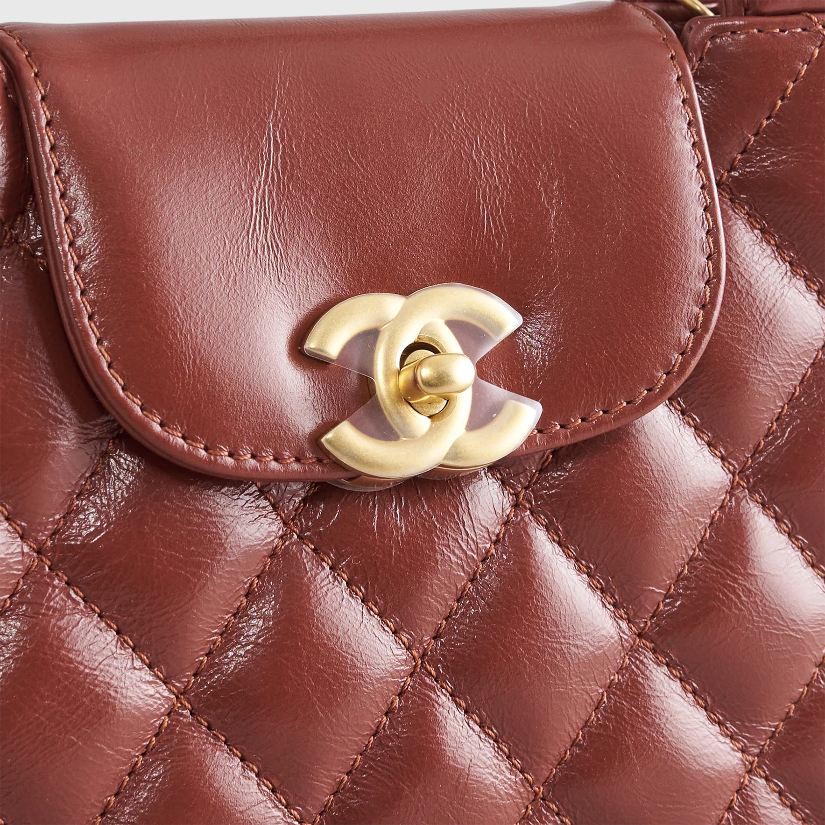 Chanel Shopping Bag Mini Shiny Calfskin Brown Gold Hardware - eliteUSA