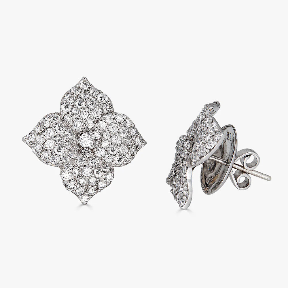 Piranesi Fiore Small Flower Earrings White Gold In Diamond - eliteUSA