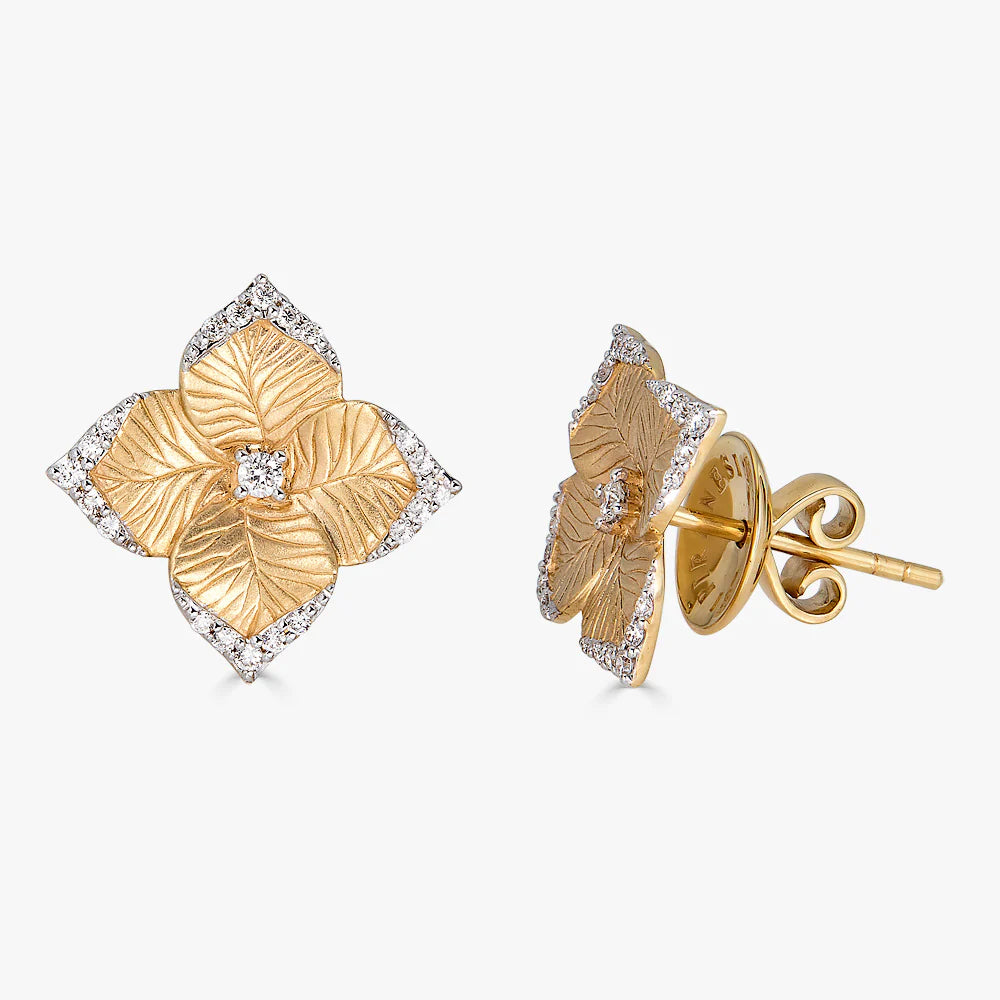Piranesi Oro Fiore Small Flower Earrings With Diamonds Yellow Gold - eliteUSA