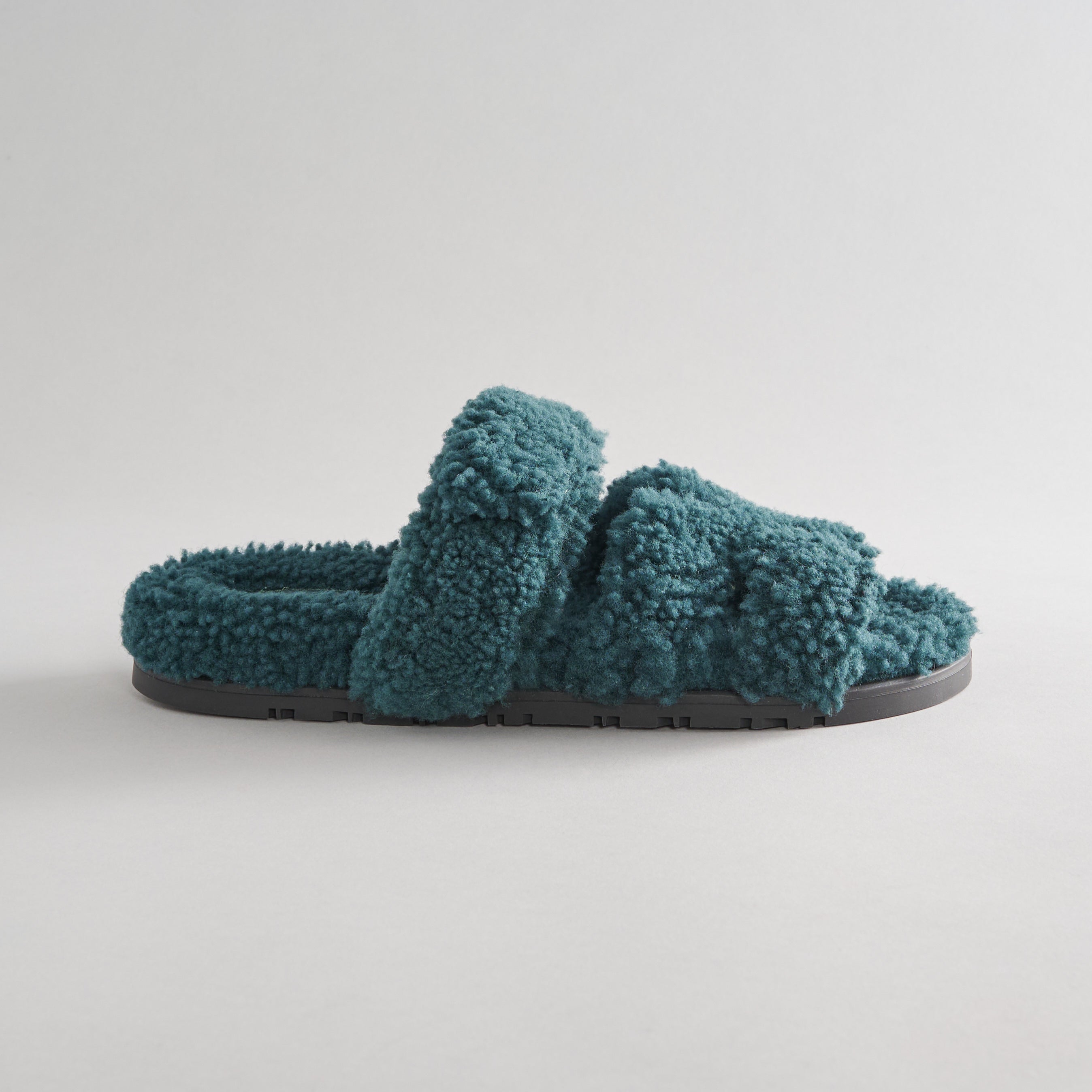 Hermès Chypre Sandals Shearling Vert Anglais - eliteUSA