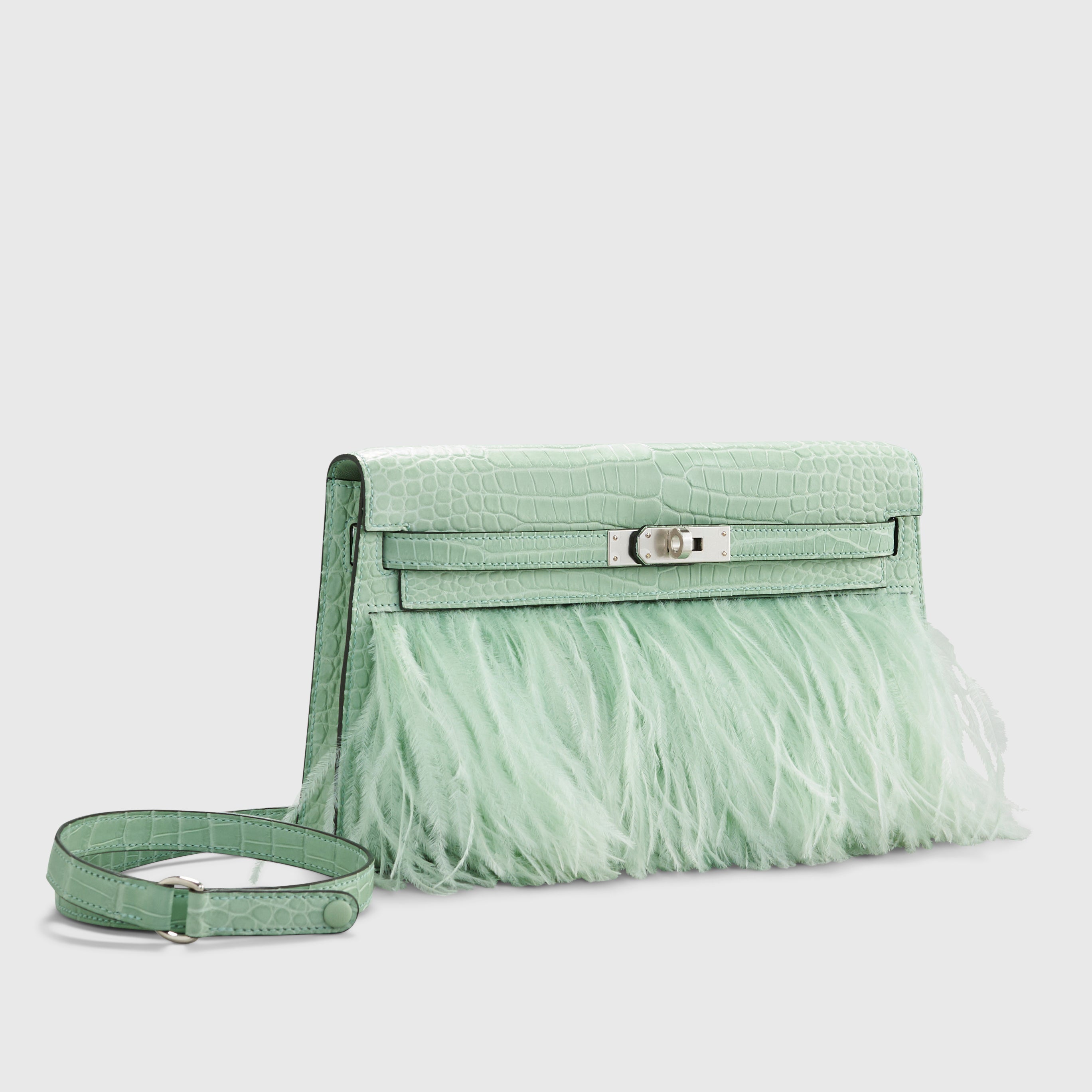 Hermès Kelly Elan Folie Croc and Ostrich Feather
