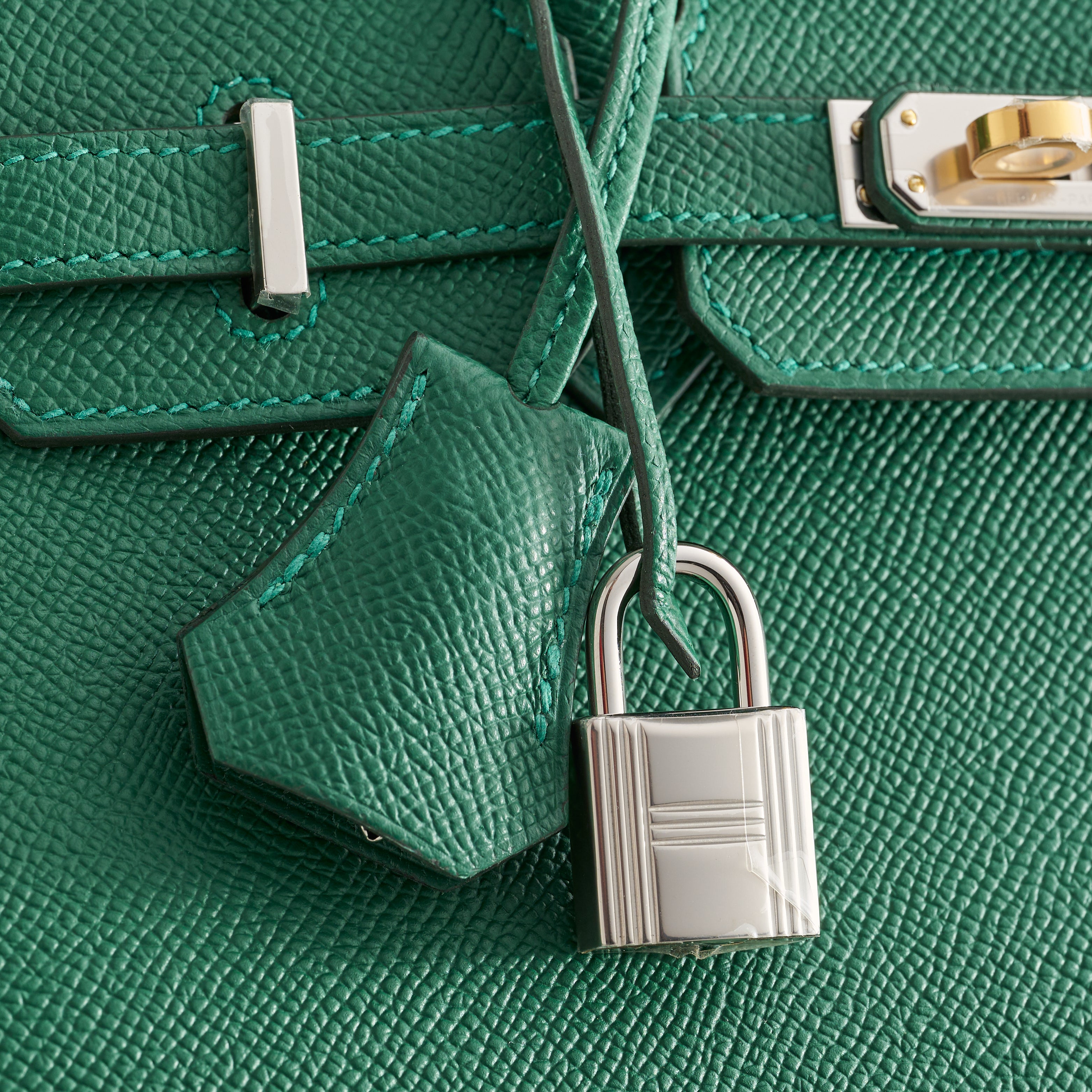 Hermès Birkin 25 Epsom Vert Moyen Electrum Sellier