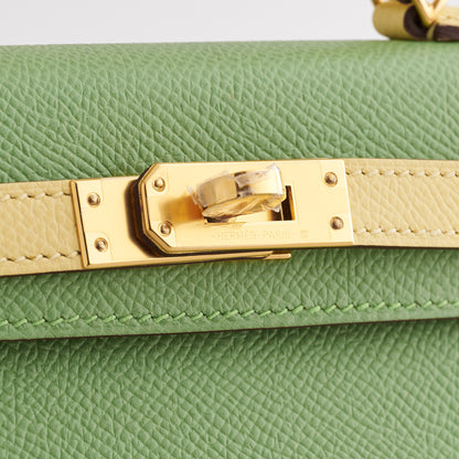 Hermes Kelly Mini Epsom Vert Criquet/Jaune Poussin Sellier HSS Gold Hardware