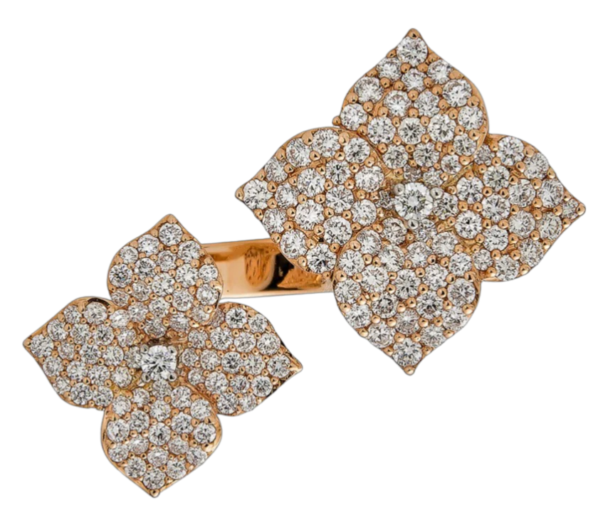 Piranesi Fiore Double Flower Ring In Rose Gold Diamond - eliteUSA