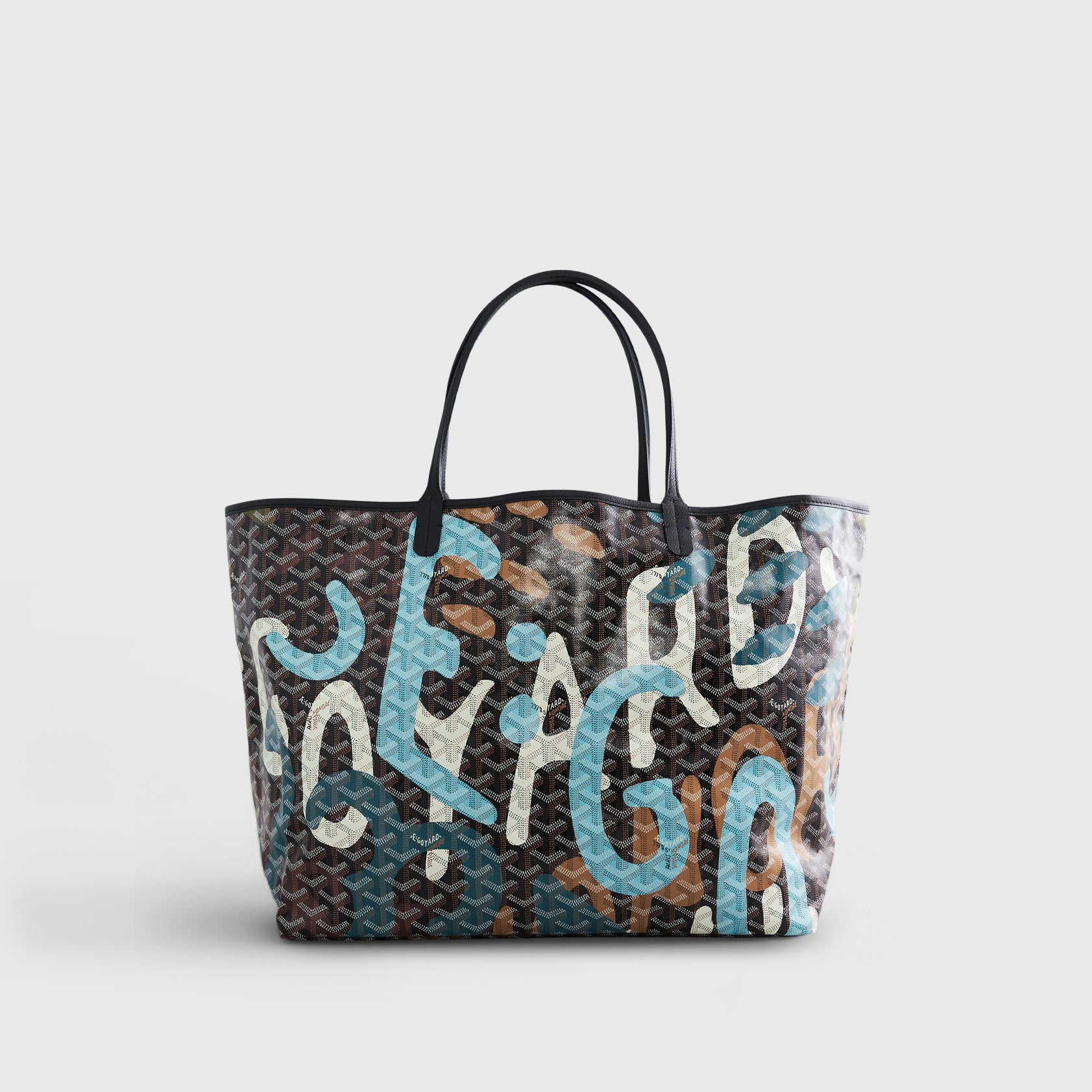 Goyard St. Louis Tote GM Black/Blue/Tan Camo Limited Edition Palladium Hardware - eliteUSA