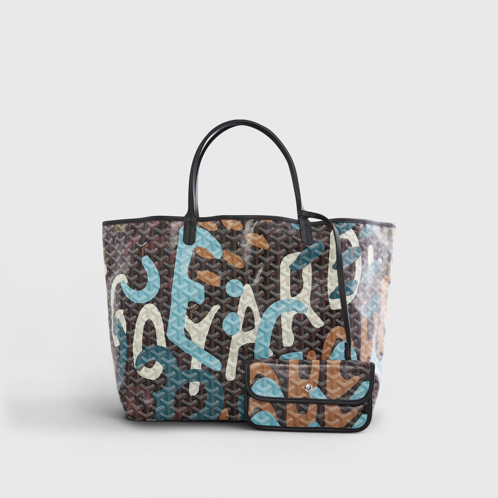 Goyard St. Louis Tote GM Black/Blue/Tan Camo Limited Edition Palladium Hardware - eliteUSA