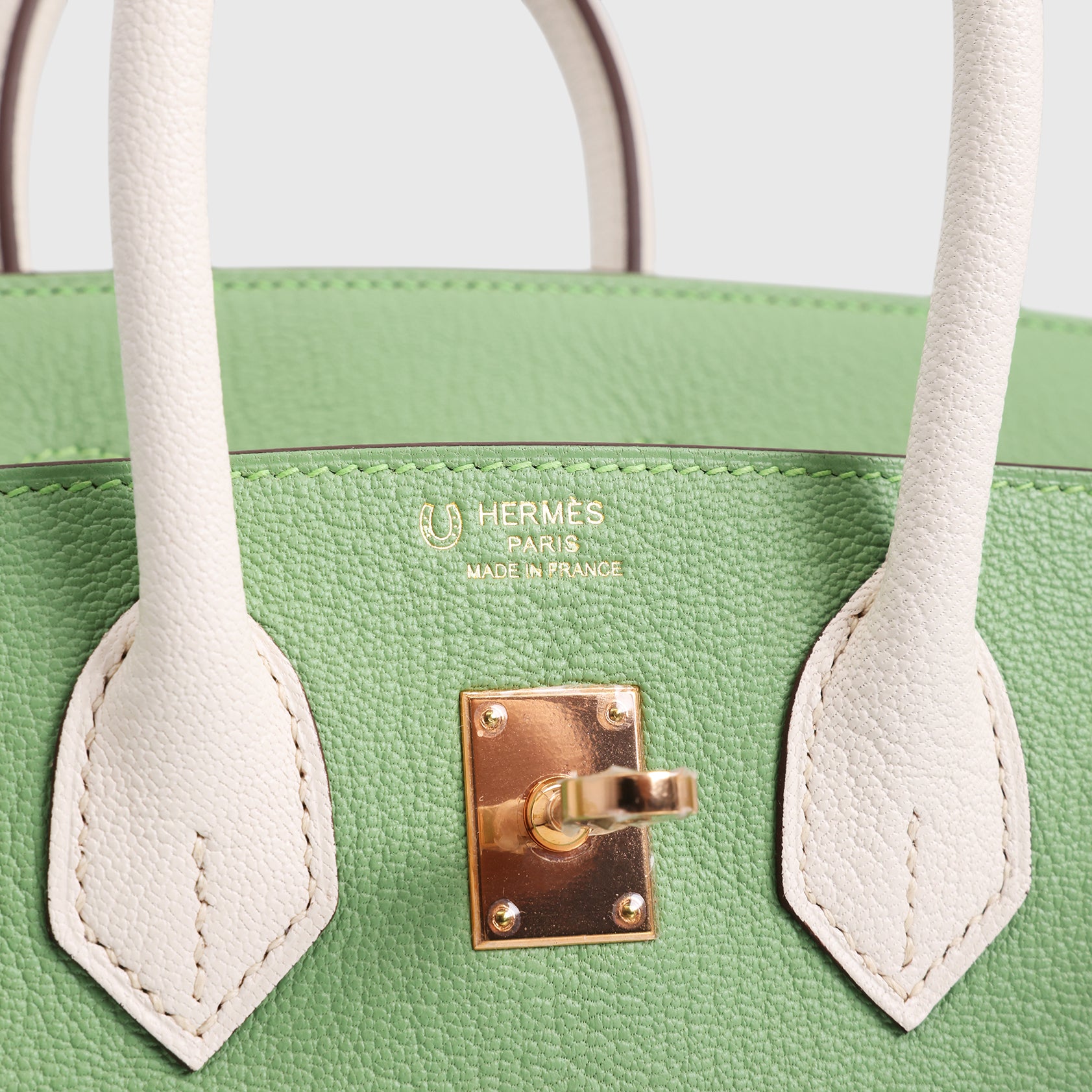 Hermès Birkin 25 Chevre Vert Criquet/Craie Rose Gold Hardware
