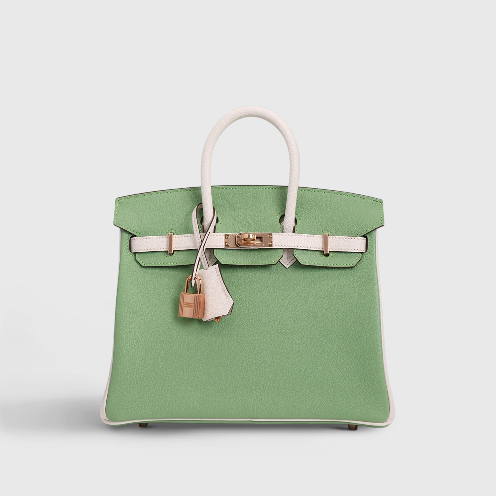 Hermès Birkin 25 Chevre Vert Criquet/Craie Rose Gold Hardware