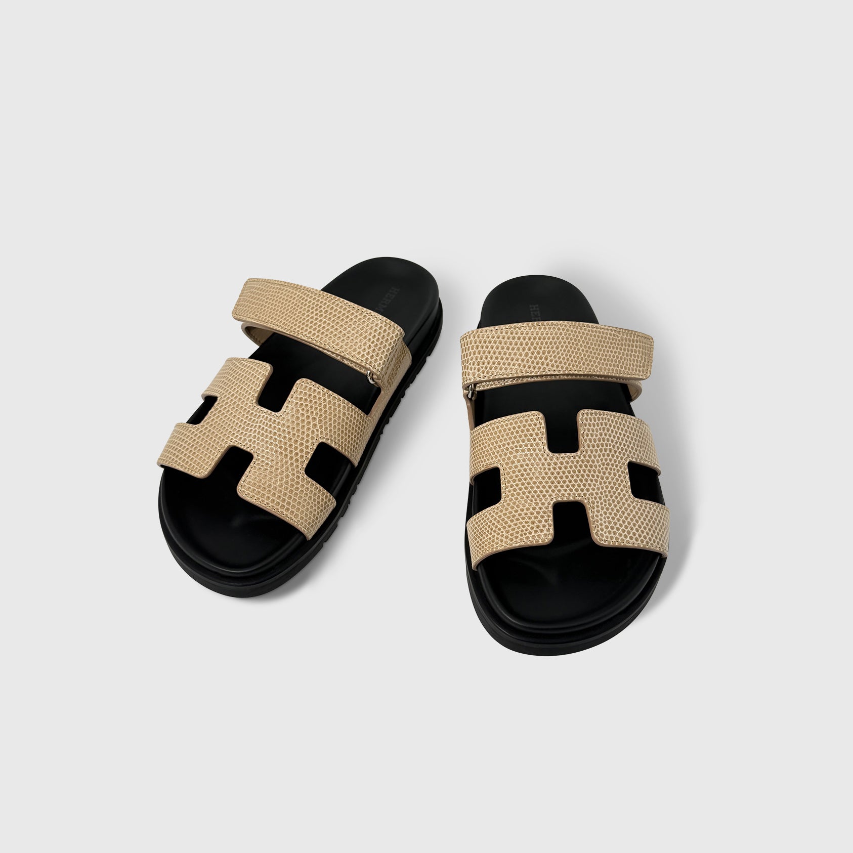 Hermès Chypre Sandals 38 Lizard Beige Argile