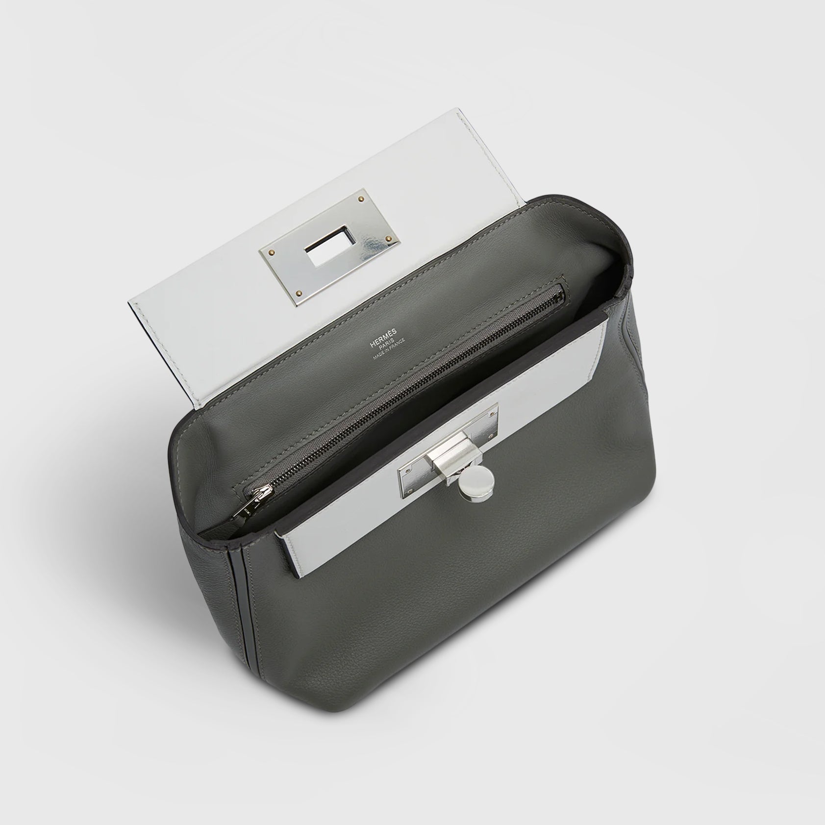 Hermès 24/24 Mini Evercolor, Swift Gris Meyer/Gris Pale Palladium Hardware