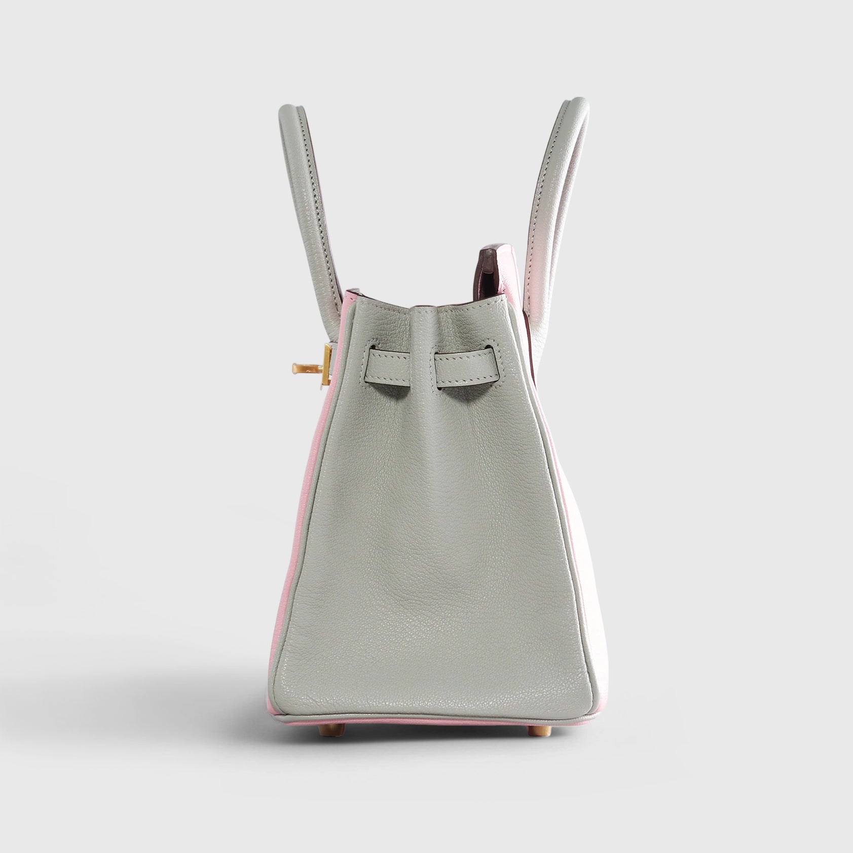 Hermès Birkin 25 Chevre Rose Sakura / Gris Perle Brushed Gold Hardware HSS - eliteUSA