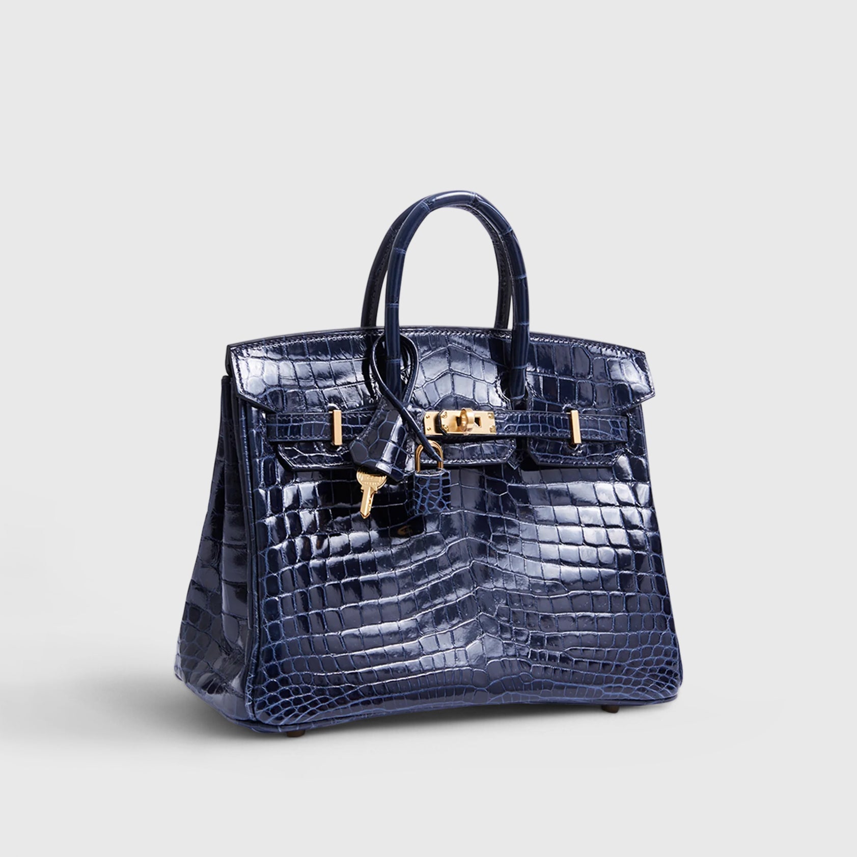 Hermès Birkin 25 Croc Blue Baltique Nilo Shiny Gold Hardware