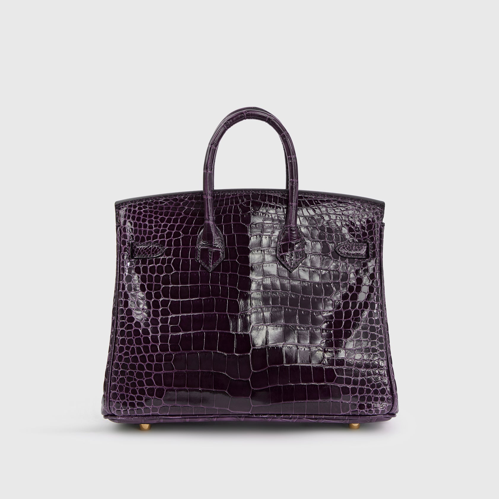Hermès Birkin 25 Croc, Porosus Aubergine Nilo Shiny Gold Hardware