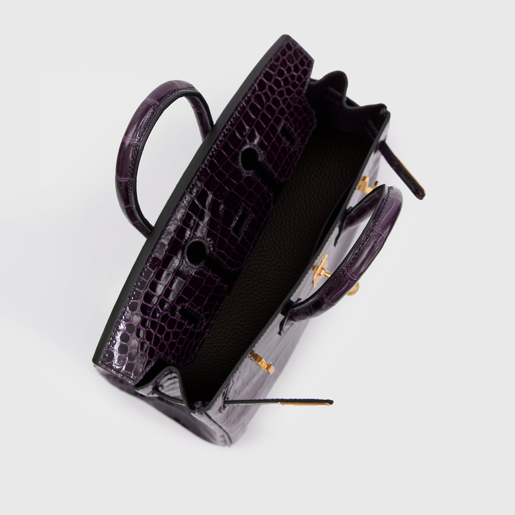 Hermès Birkin 25 Croc, Porosus Aubergine Nilo Shiny Gold Hardware