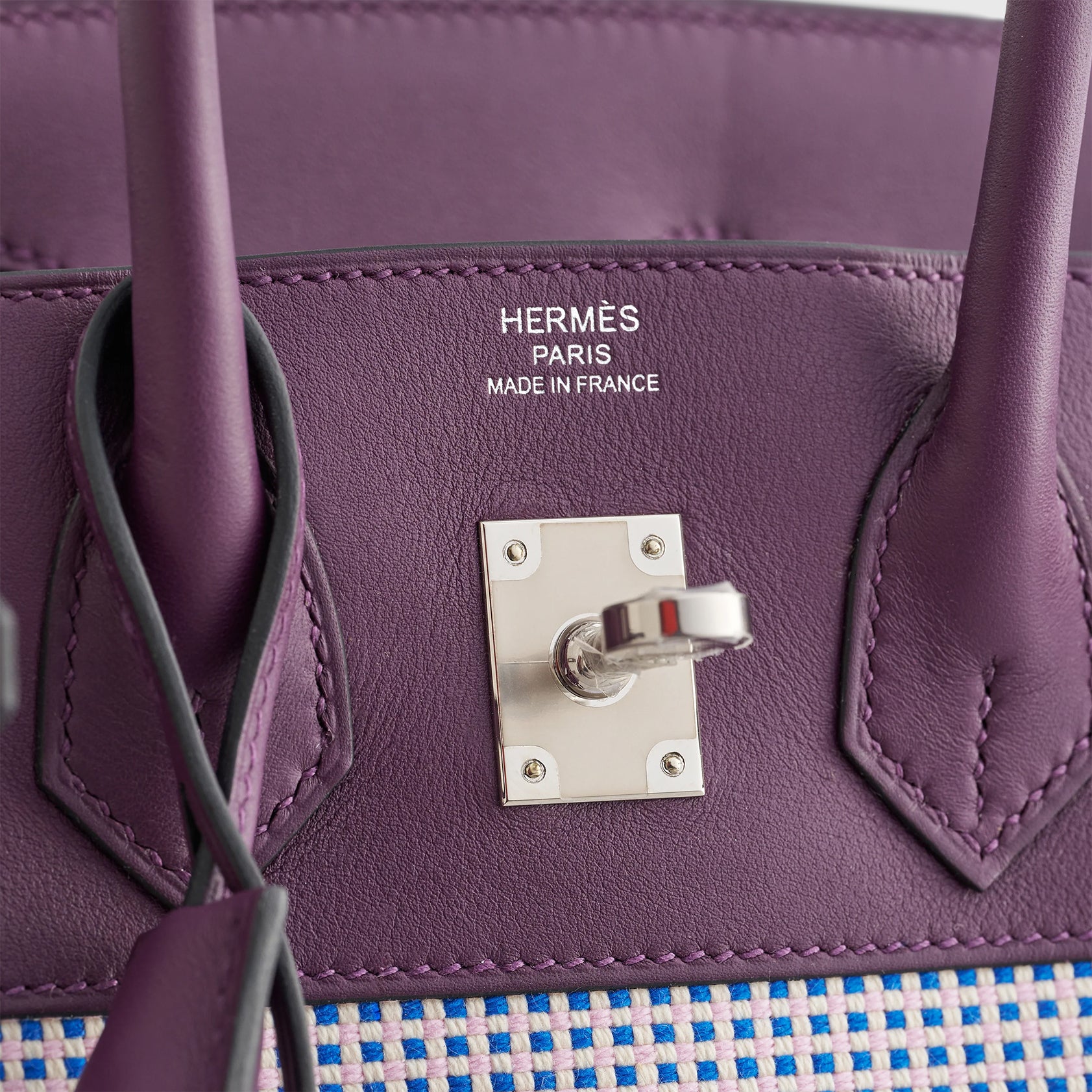 Hermès Birkin 25 Swift, Toila Ecru/Mauve/Blue Bill/Cassis Quadrille Palladium Hardware