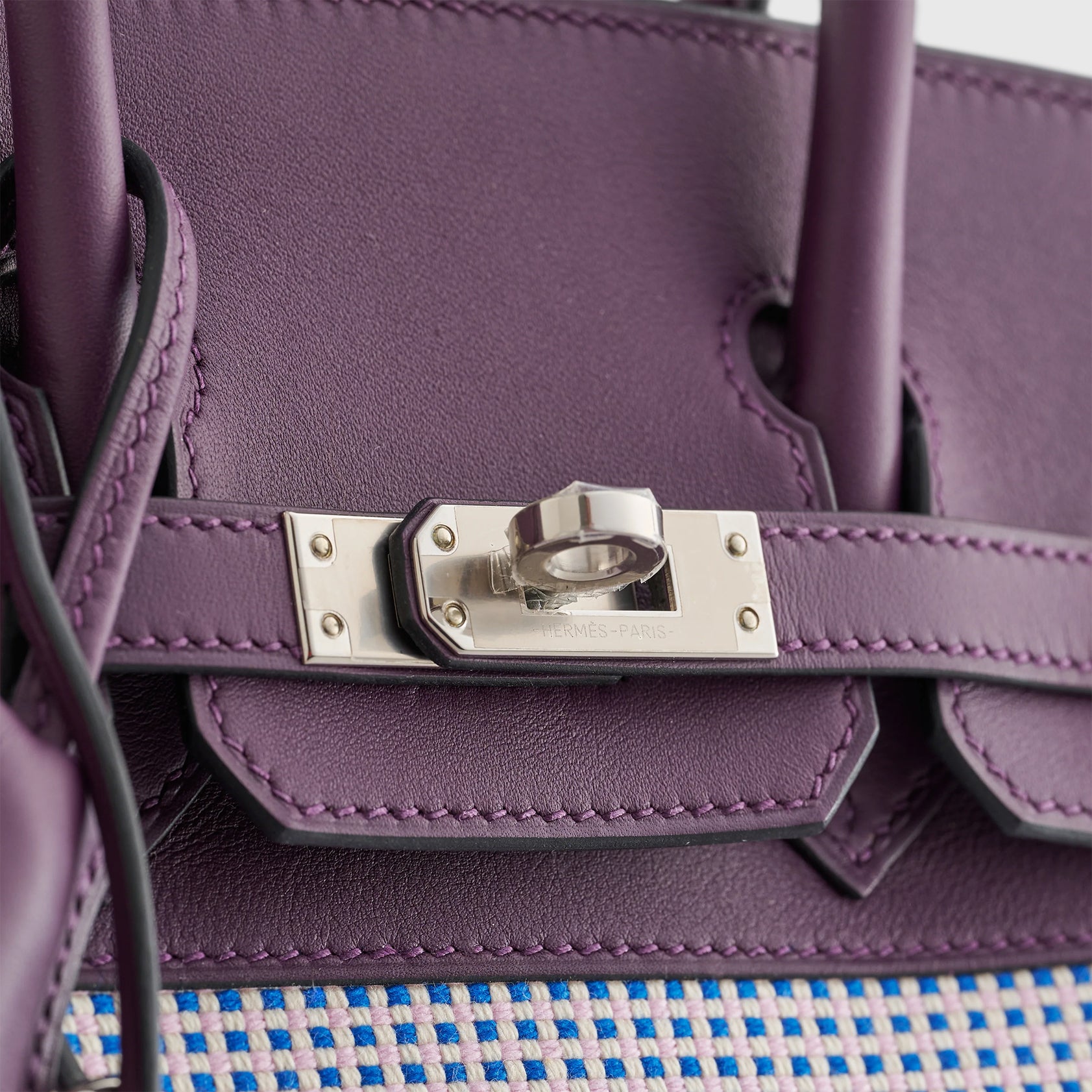 Hermès Birkin 25 Swift, Toila Ecru/Mauve/Blue Bill/Cassis Quadrille Palladium Hardware