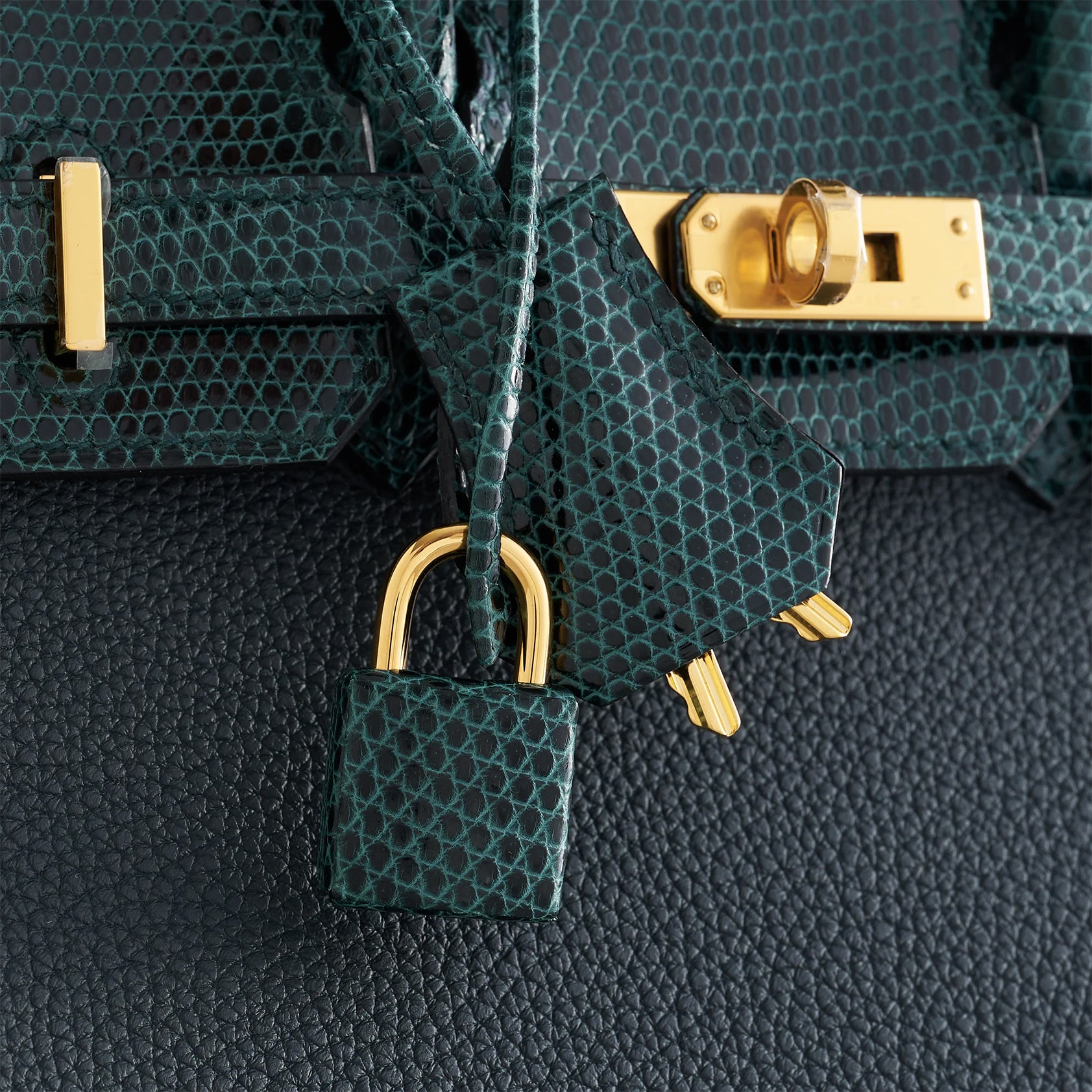 Hermès Birkin Touch 25 Lizard, Togo Vert Cypress/Vert Rousseau Gold Hardware - eliteUSA