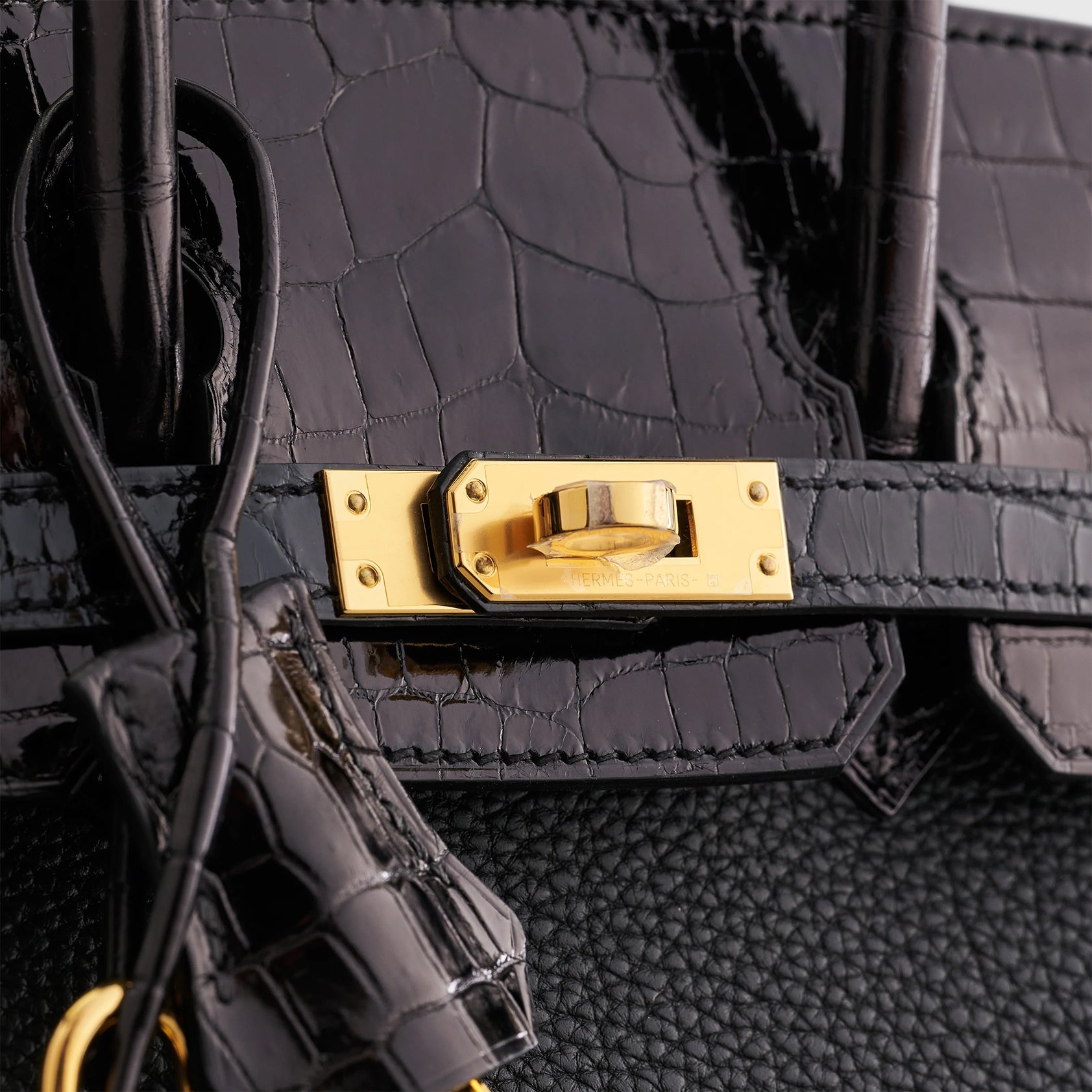 Hermès Birkin Touch 25 Shiny Niloticus Crocodile, Togo Black Gold Hardware