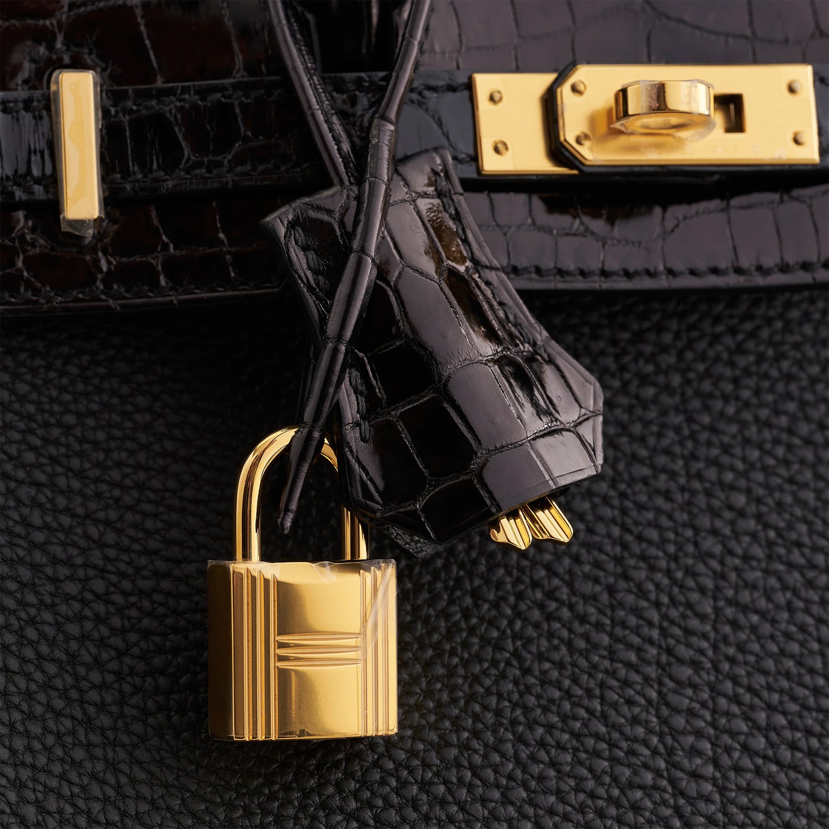 Hermès Birkin Touch 25 Shiny Niloticus Crocodile, Togo Black Gold Hardware