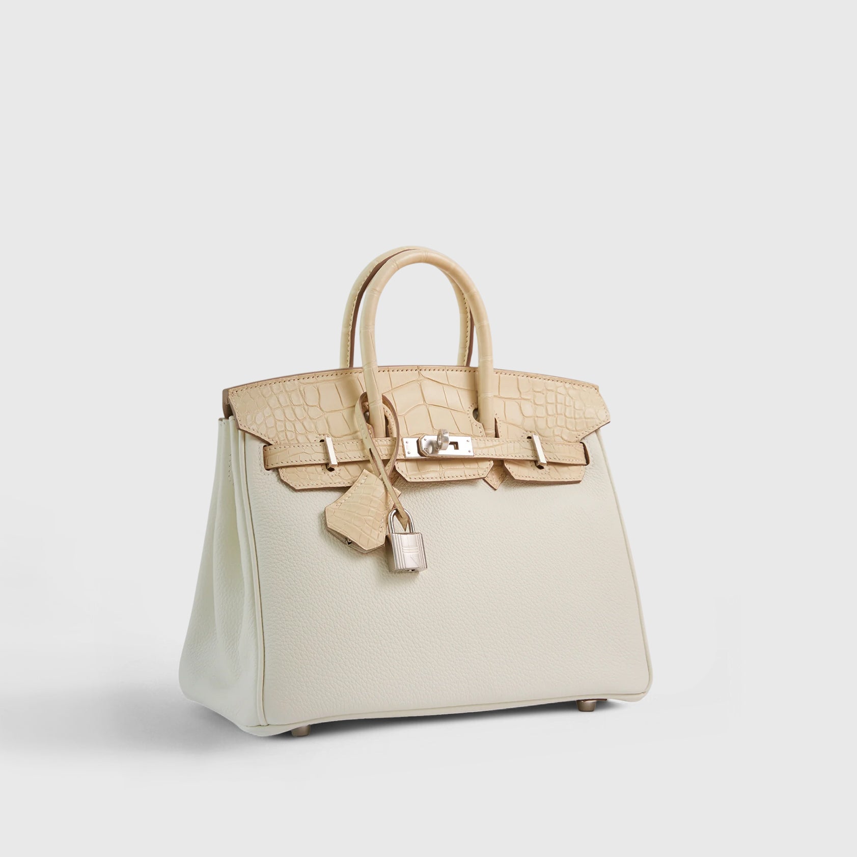 Hermès Birkin Touch 25 Togo, Alligator Mushroom/Vanille Matte Palladium Hardware